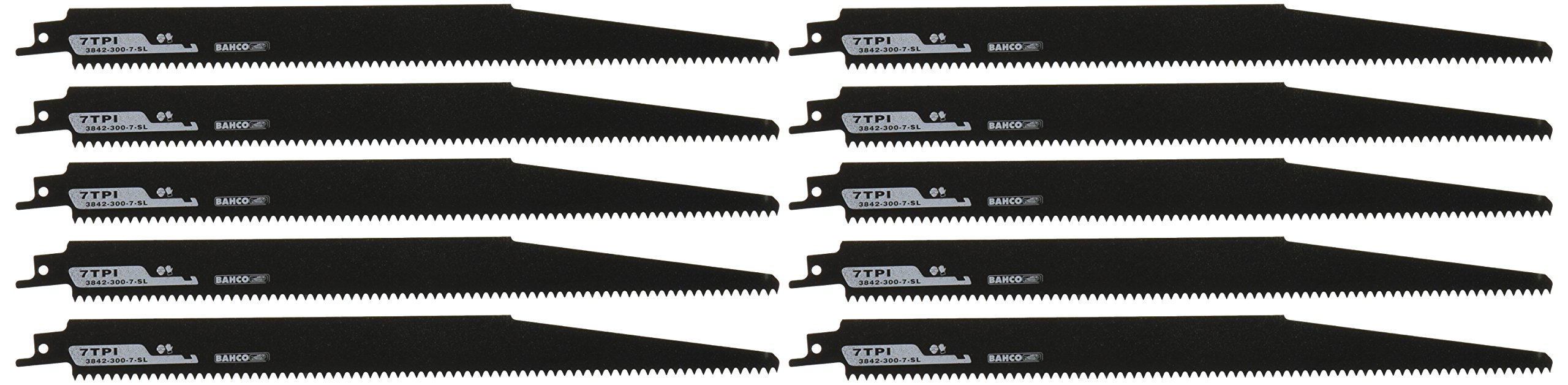 Bahco 3842-300-7-SL-10P 7 TPI SL Reciprocating Blade for Wood 0 V, Black, 300 mm, Set of 10 Piece