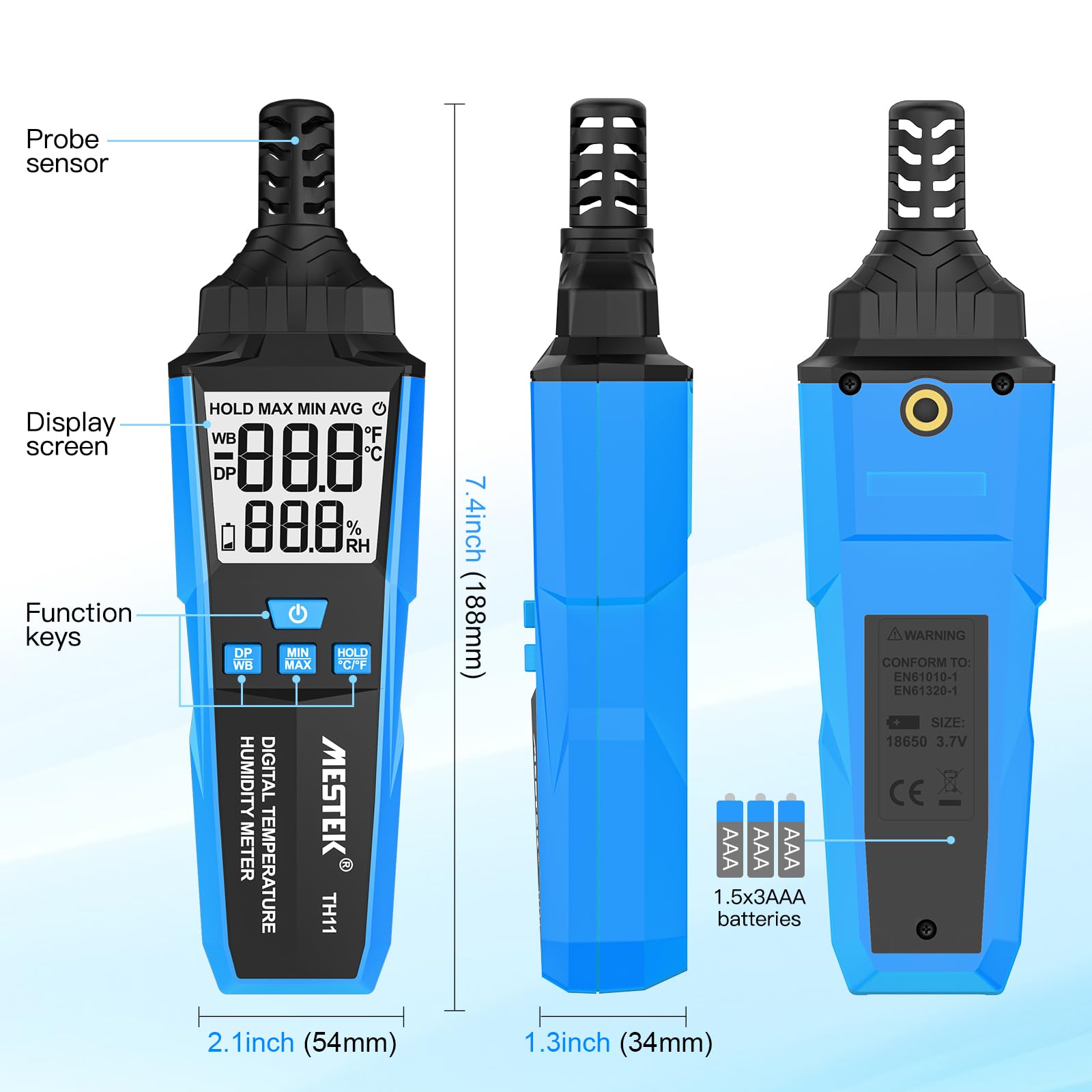Igrometro Digitale Interni MESTEK, Termometro Ambiente Interno, Portable Monitor di Temperatura e umidometro, Punto di Rugiada e Temp di Bulbo Umido, per Industria Agricoltura in Ufficio e in casa