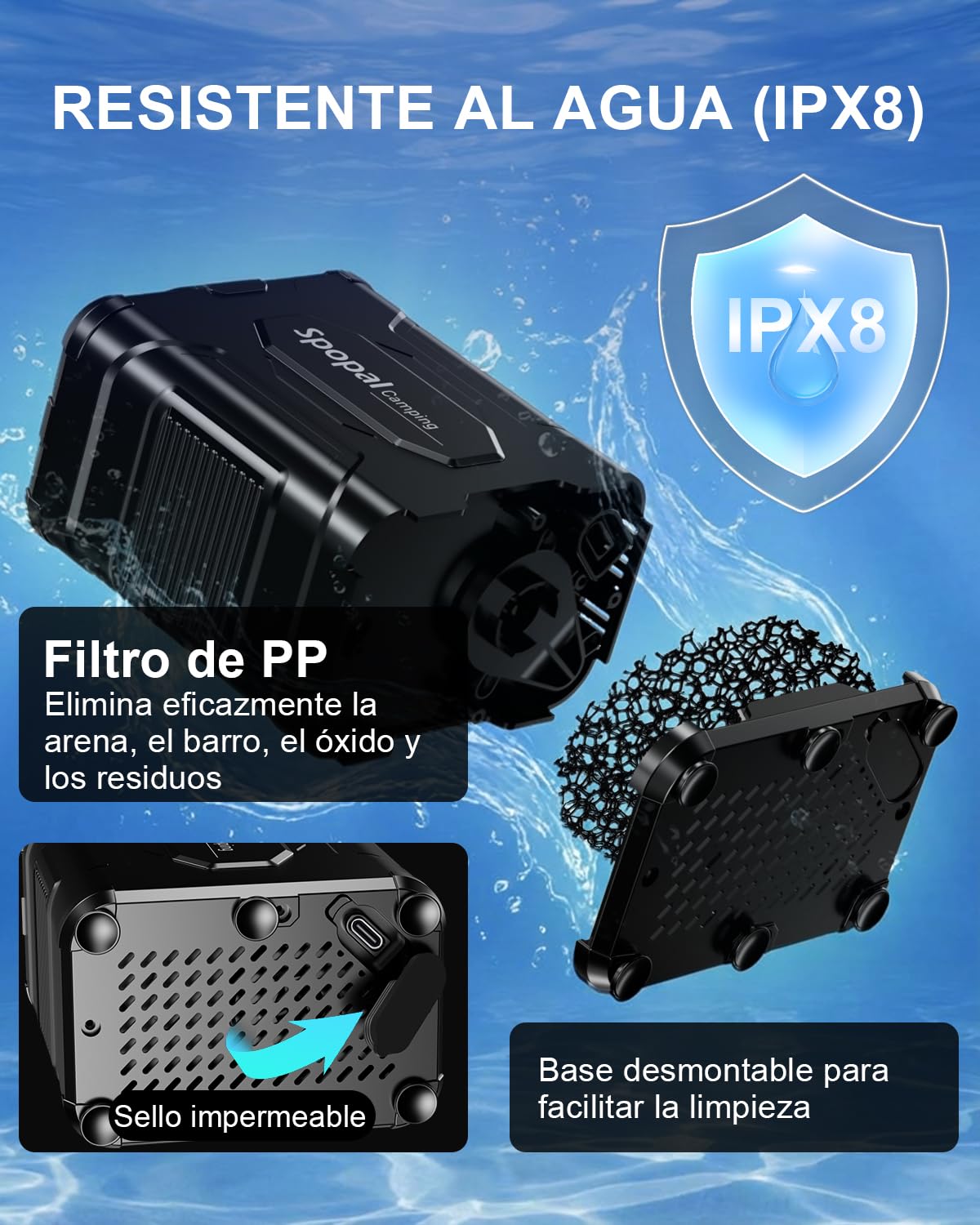 Ducha Camping Portatil, [13000mAh Batería][Pantalla Led] Spopal Ducha Electrica Recargable, 240 Minutos de Autonomía, IPX8 Impermeable, 5 Velocidades, Para Viajes Aire Libre, Acampar, Limpiar Mascotas