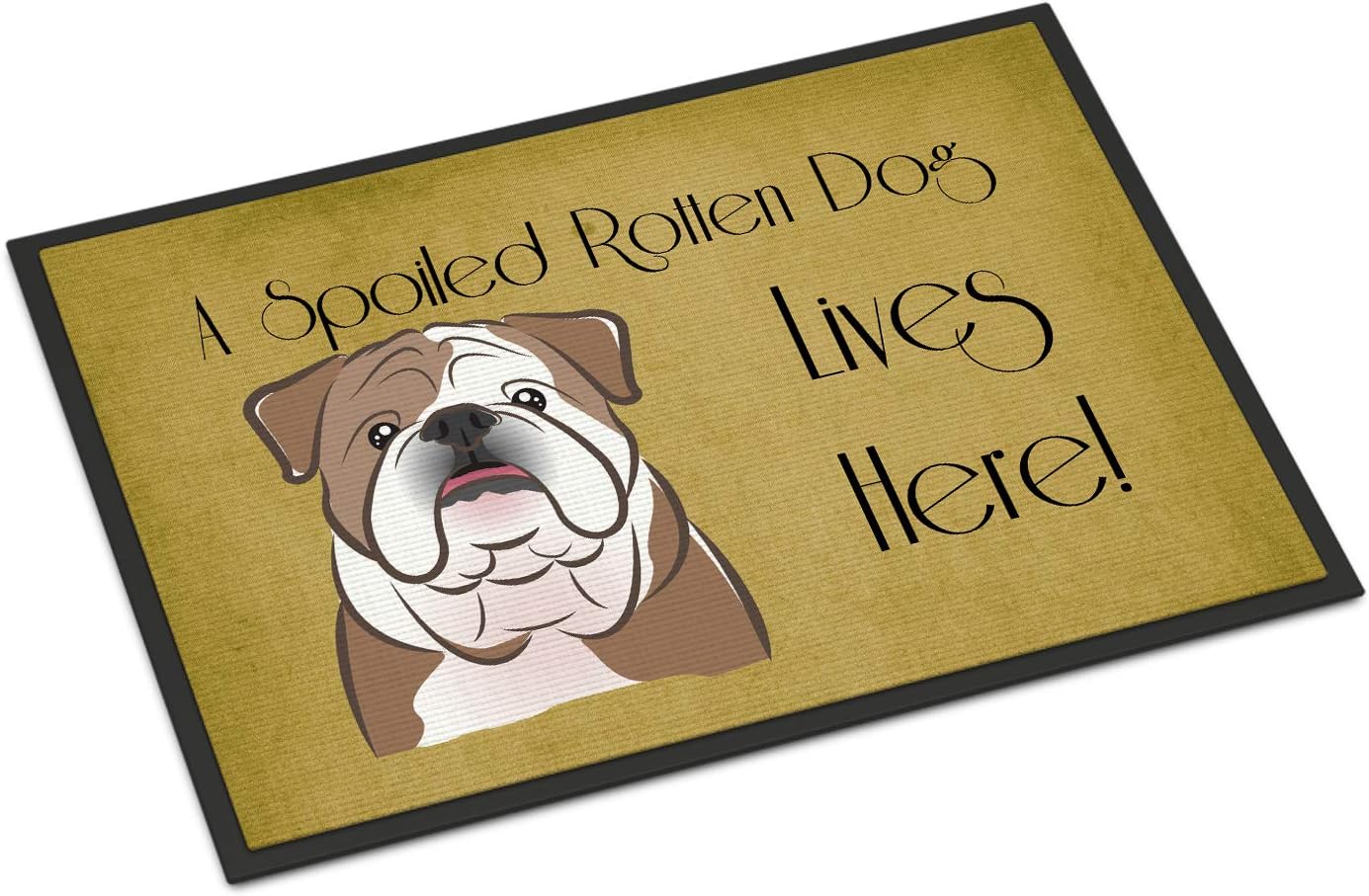 Caroline's Treasures BB1467MAT English Bulldog Spoiled Dog Lives Here Doormat 18x27 Front Door Mat Indoor Outdoor Rugs for Entryway, Non Slip Washable Low Pile, 18H X 27W