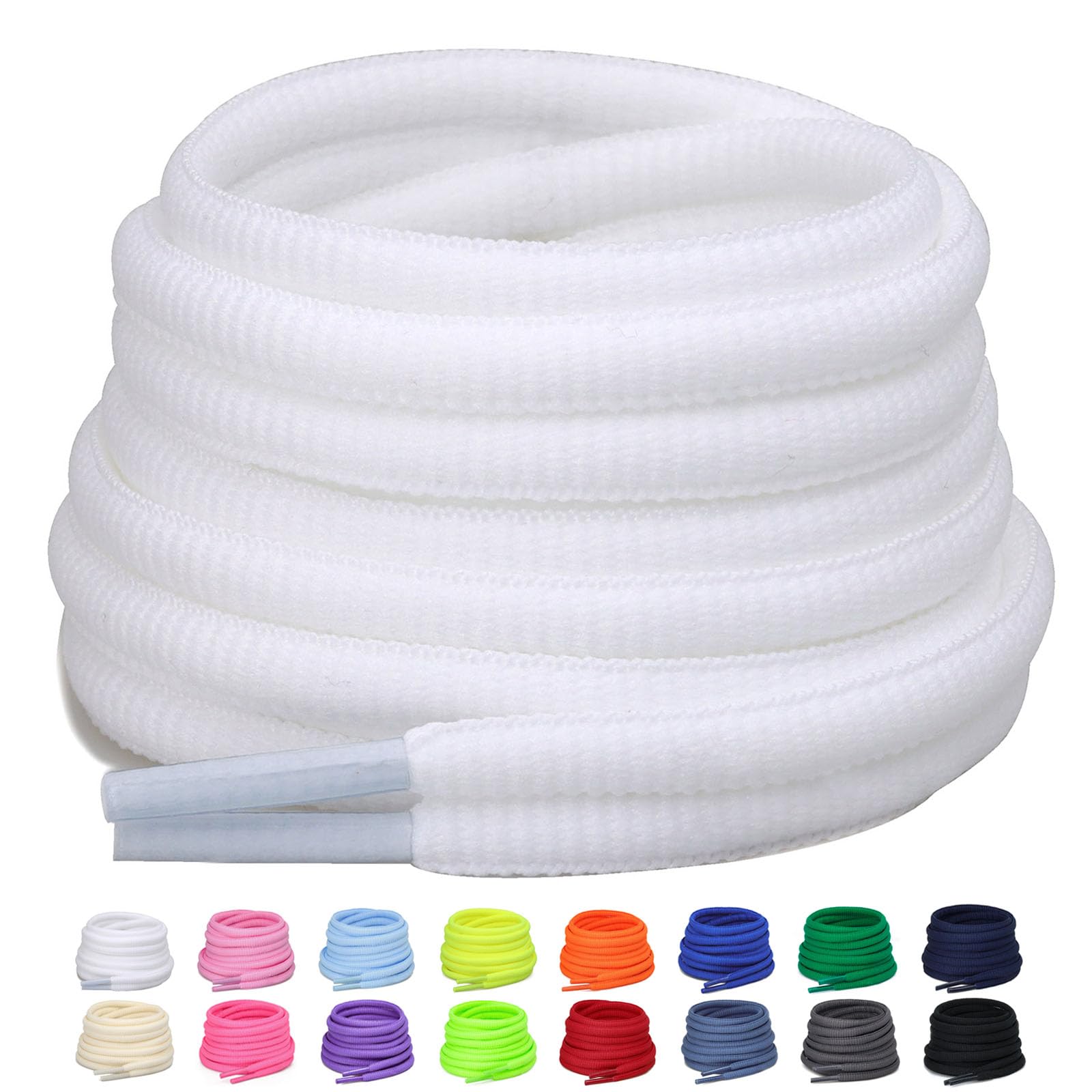 Puzeam 2 Paar halb runde Schnürsenkel, 6mm ovale Athletische Schnürsenkel für Sneaker, Laufschuhe, Sportschuhe - Schuhbänder 16 Farben - Weiß 120