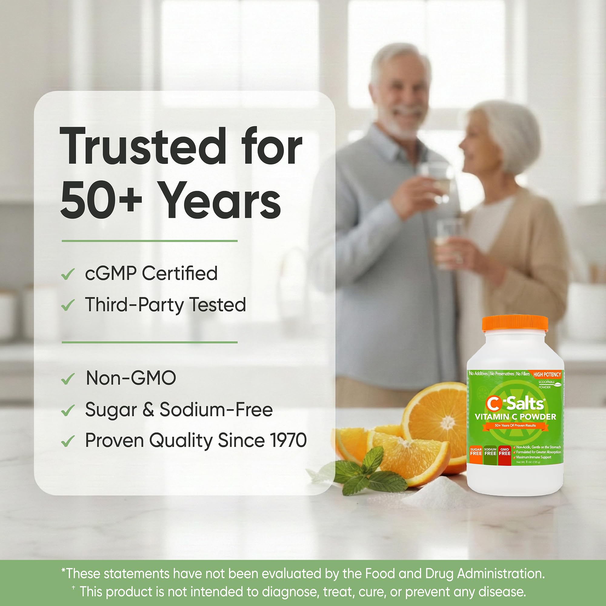 C-Salts Vitamin C Powder - 100% Pure Buffered Ascorbic Acid Powder for Immune Support - Organic, Sugar-Free, Vegan, Non-GMO, Stomach-Friendly Supplement - Original, 8 oz