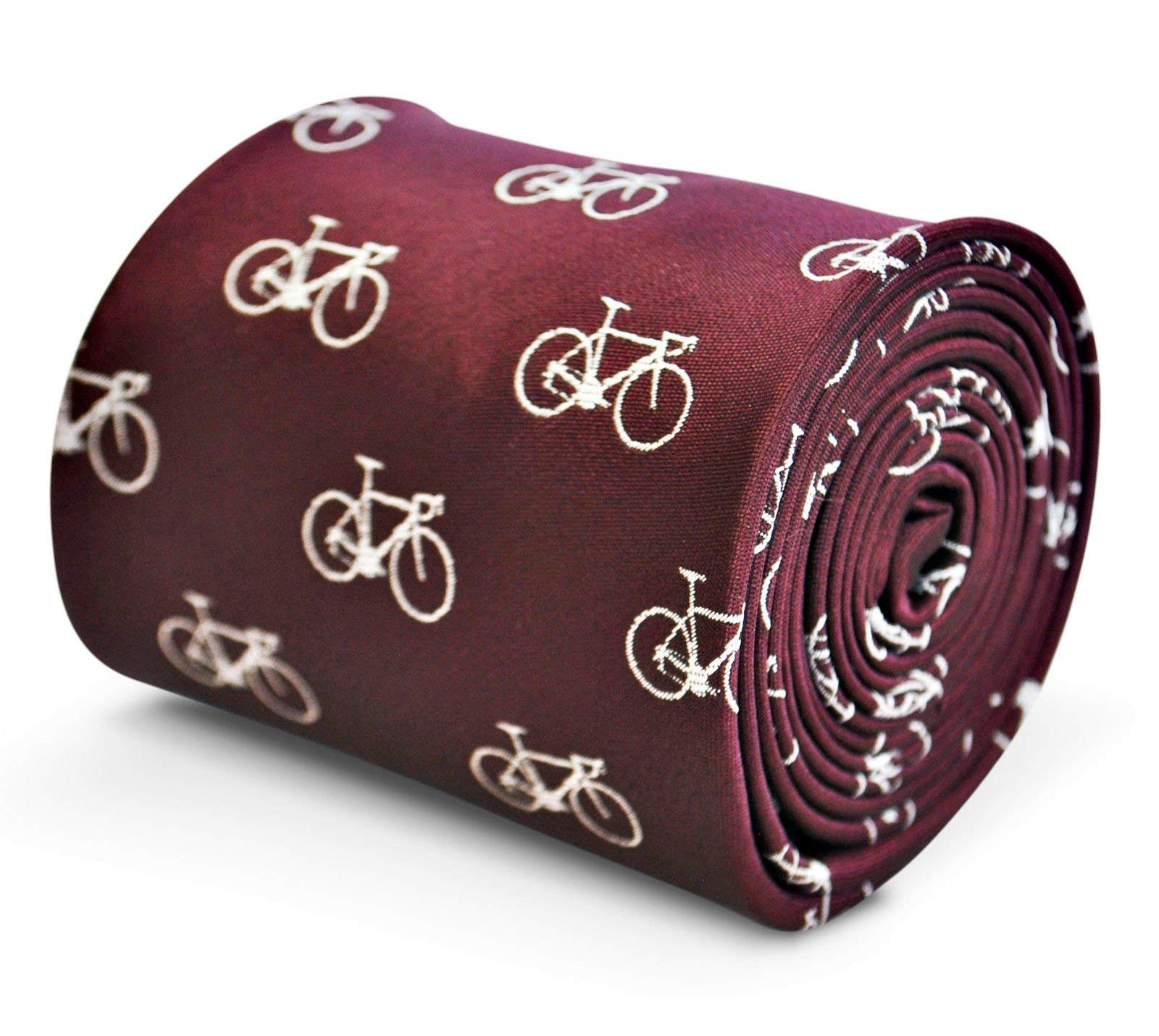 Frederick Thomas Men's Maroon Tie With Bicycle Pattern