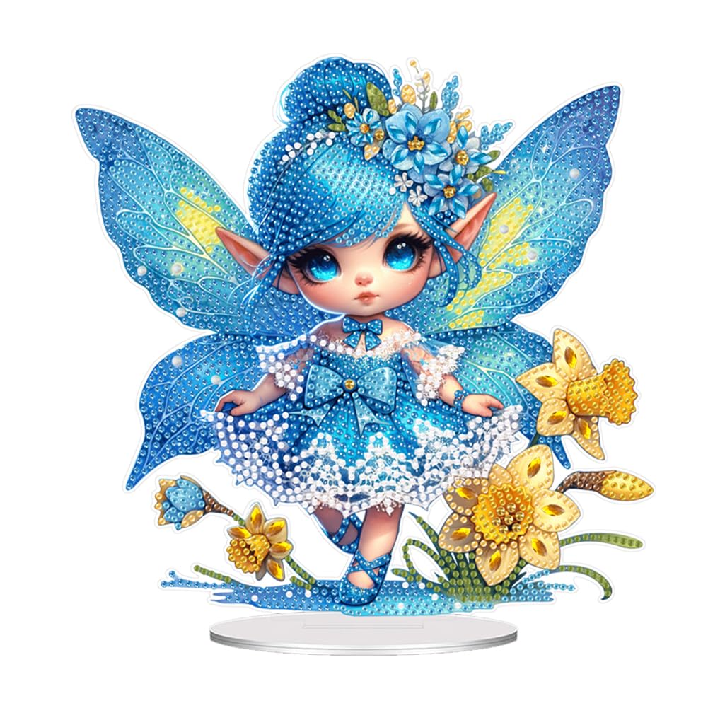 DIY Diamond Dots Desktop & Tabletop Ornament with Stand,Crystal Special Shaped 5D Diamond Art Kit for Adults - Home Office Desk Decor, Relaxing Craft Gift Idea(Elf Girl)