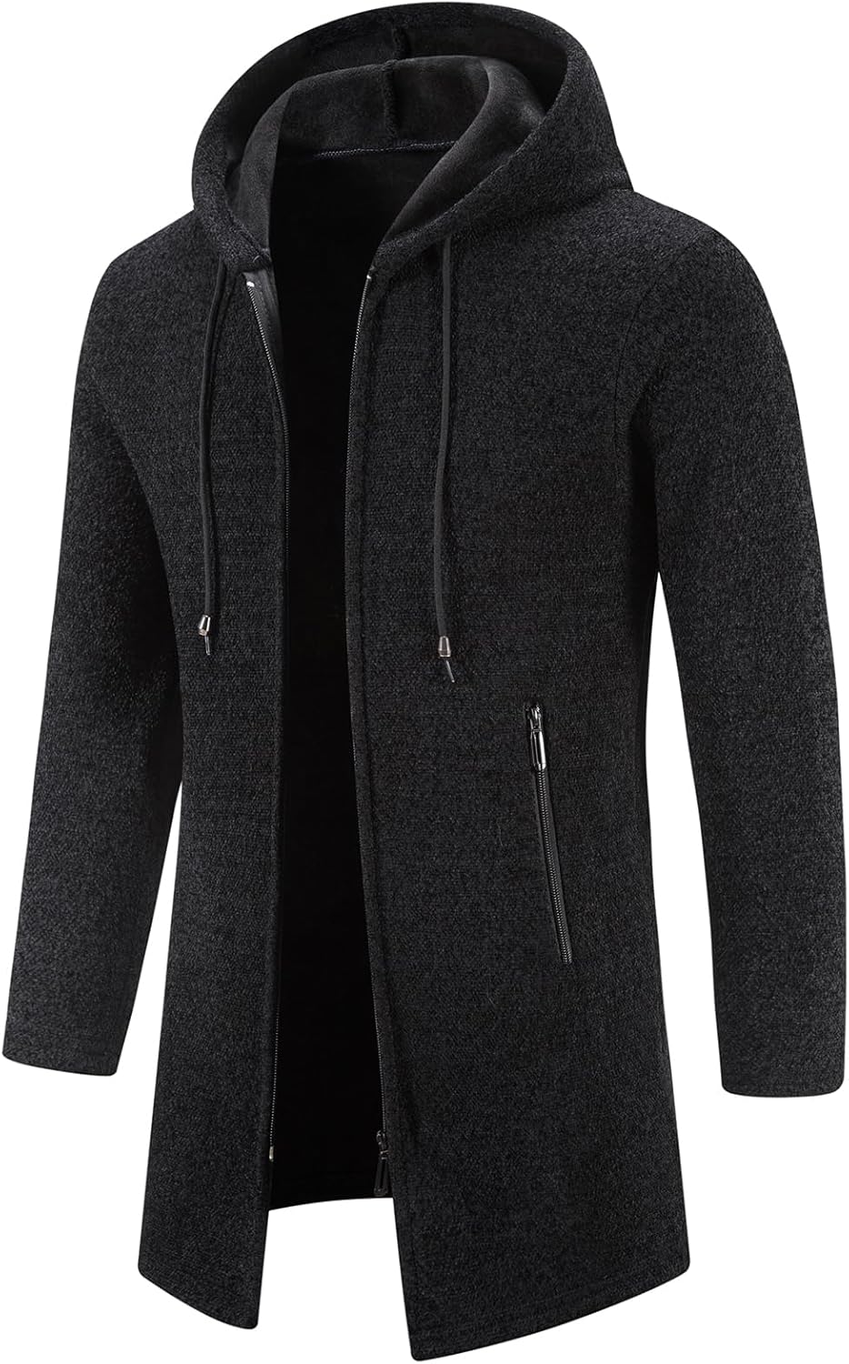 Mylldey Men's Long Cardigan Hoodies Full-zip Fleece Lined Sweaters Knit Regular Fit Casual Sweater Hooded Coat wiht Pocket - Image 3