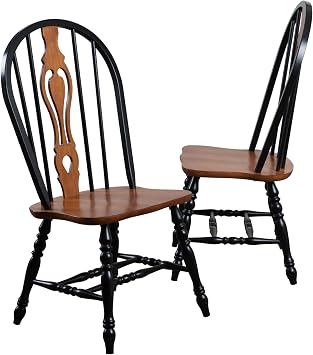 Sunset Trading Black Cherry Selections Dining Chair, Multicolor | Two Tone Antique Black/Cherry, Distressed Solid Wood, Queen Anne Farmhouse Style, Fully Assembled