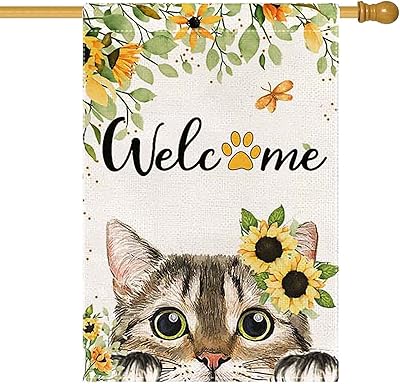 Amazon.com : Dyrenson Welcome Spring Black Cat Decorative House Flag ...