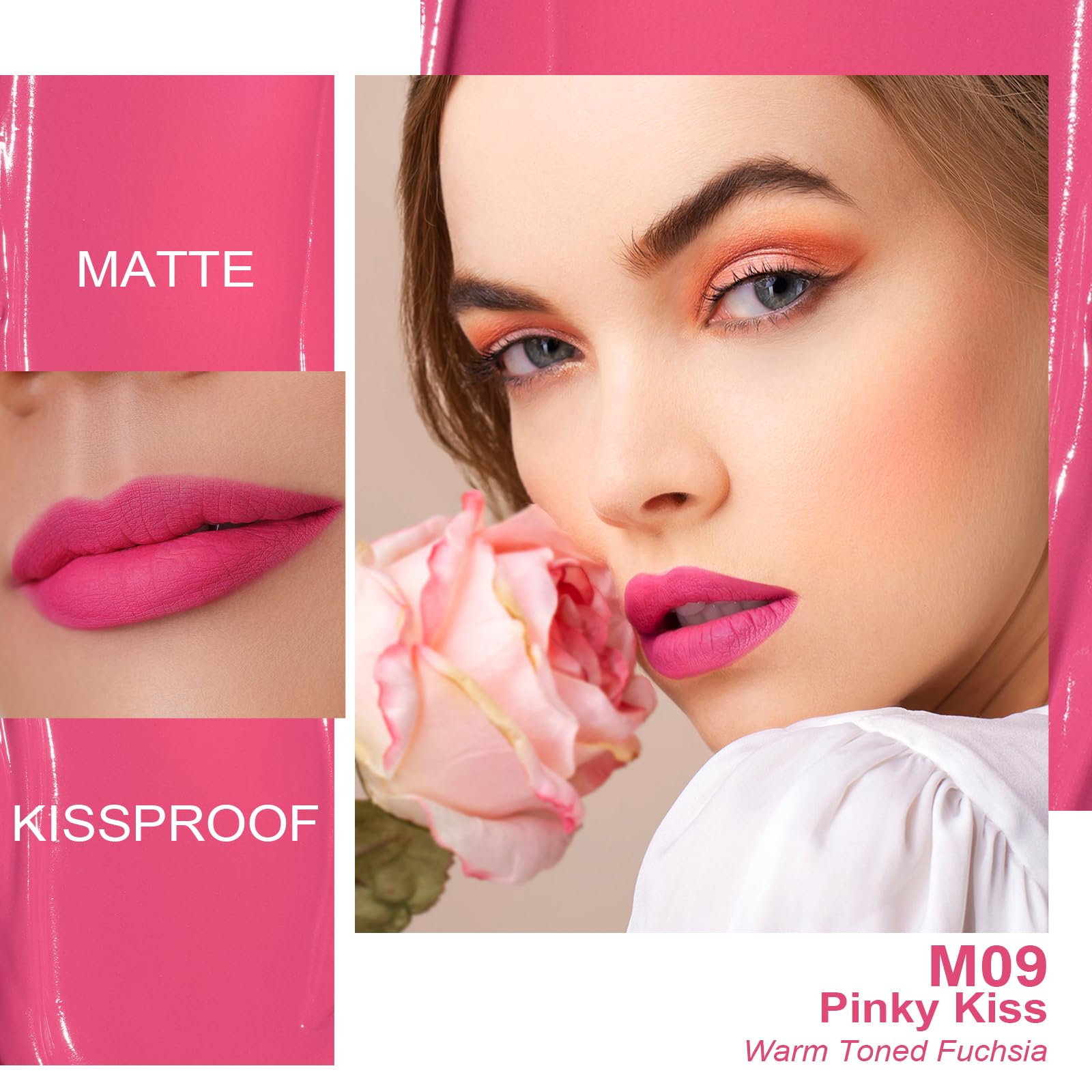 Oulac Matte Liquid Dark Red Lipstick for Women, Long Lasting Lip Stain, Waterproof Highly Pigmented Creamy Formula Lipstick with Vitamin E, Vegan, 4.5ml (M18) — view 94