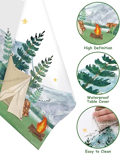 Miniatura 3 de Nefelibata 3 piezas de decoración de cumpleaños para campamento, manteles impermeables para una fiesta de campista feliz, regalos de campamento,
