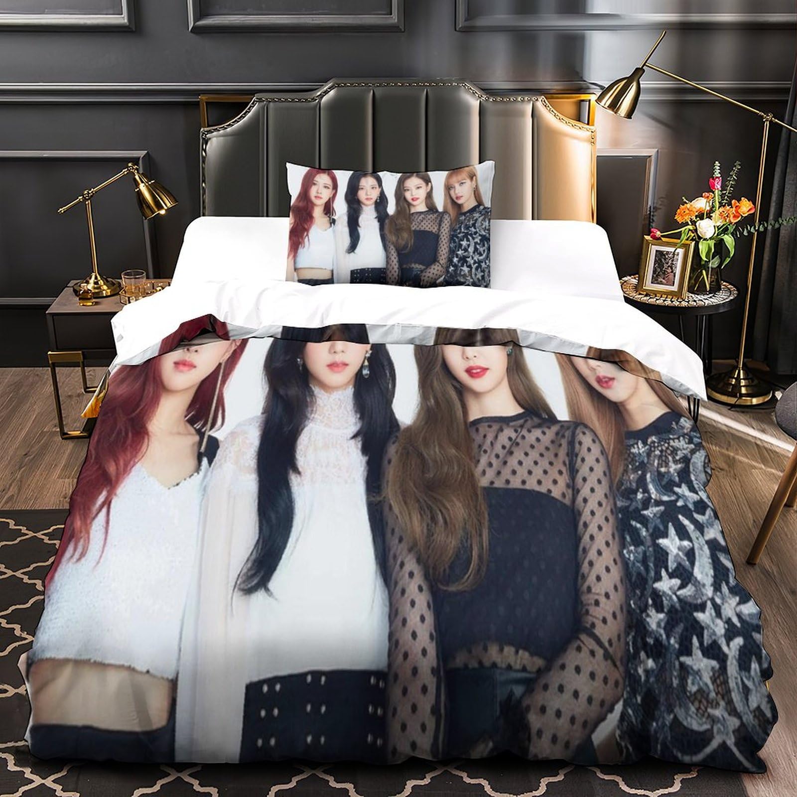MJCZEGDCR Blackpink Bedding Set Bedding Duvet Cover Printed Bed Comforter Cover Set, Bedding Sets Printed Quilt Cover Set with Zipper with Pillowcases 2Pcs Single（135x200cm）