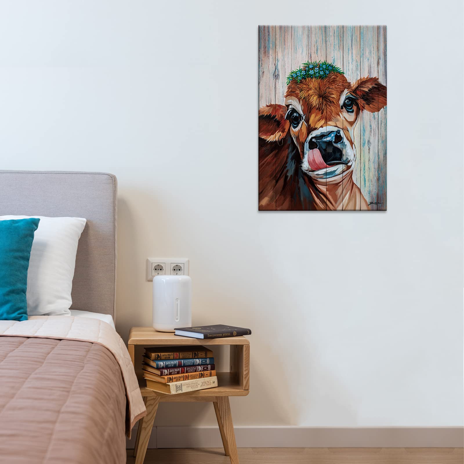 Amazon｜ラージ 牛 キャンバス ウォールアート 牛の絵 牛の絵画 壁装飾