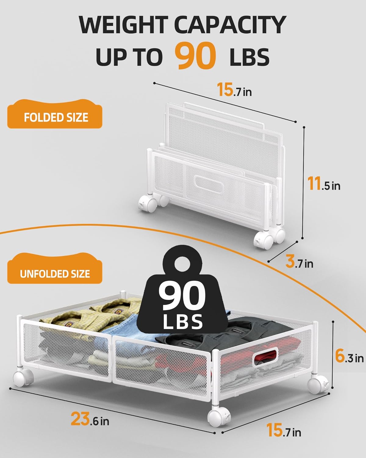 Under Bed Organizer, Storage Bins Under Bed, 60L Underbed Storage Bins for Bedroom Clothes Shoes Blankets (White, 2 Pack)