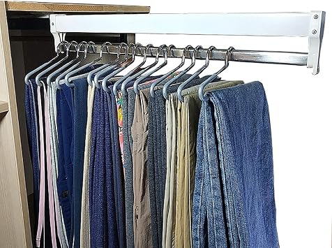 XLTFUC Pull-Out Hanger Telescopic 30-60 Cm, Adjustable Wardrobe Rail, Wardrobe Organizer for Trousers and Coats, White Size 600mm/23.6inch