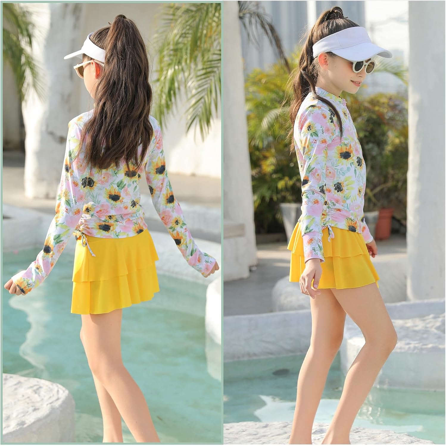 Vogseek 3-12T Girls Rash Guard 2 Pieces Bathing Suit Long Sleeve Swimsuit Swimming Skirt with Shorts Swimwear - Image 4