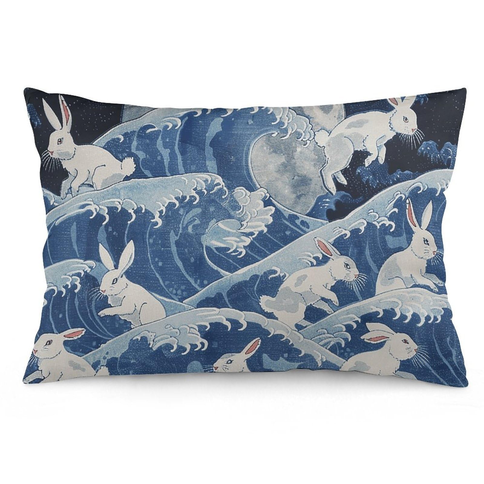 2 Pack Pillow Cases for Hair and Skin, Soft Breathable Pillow Case Covers with Hidden Zipper, White Rabbit and Waves Pillowcase 12 "x20 Pillow Covers for Sleeping Gift
