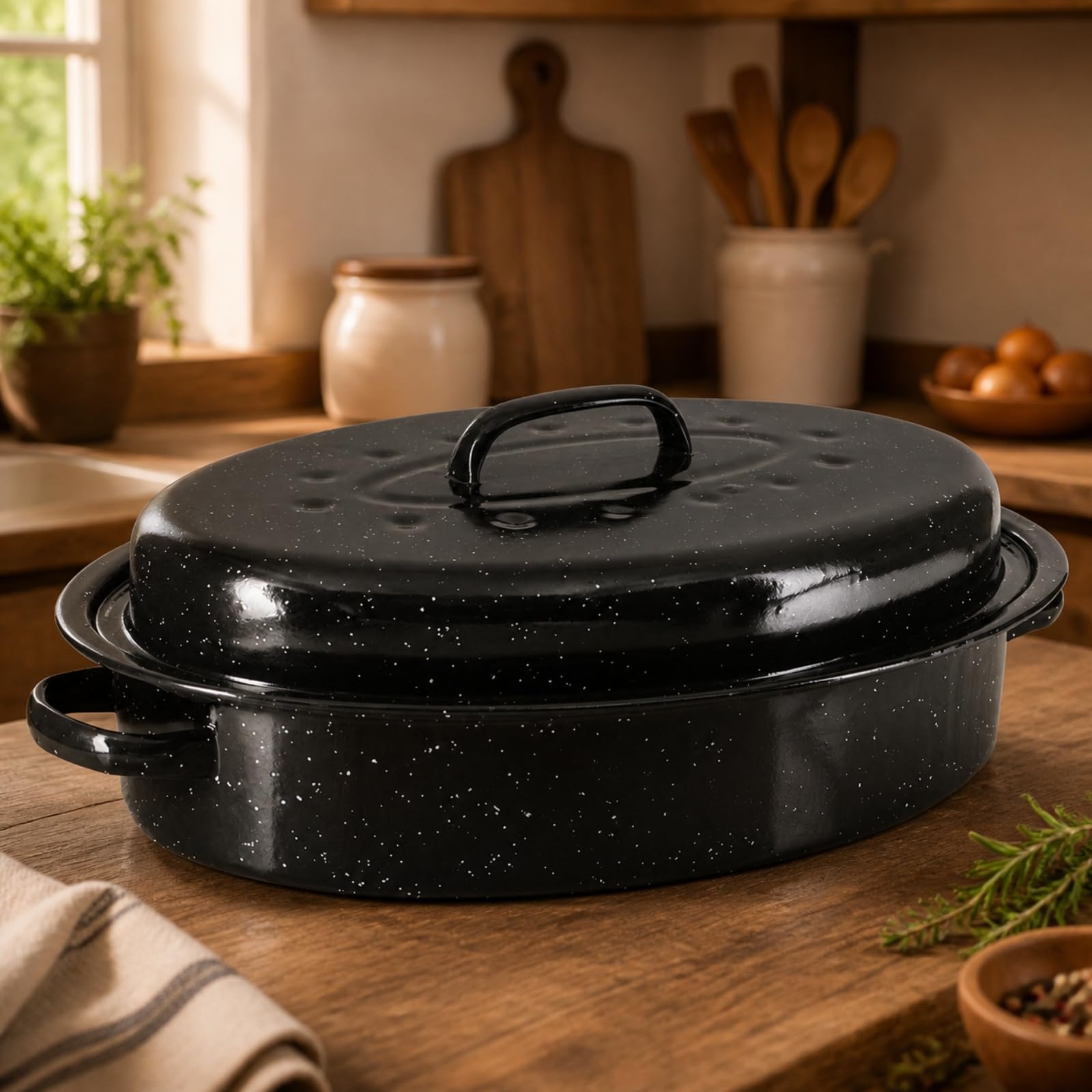 Horno Holandés Hierro Fundido Esmaltado Olla Hierro Fundido con Tapa Multifuncional Esmalte con Tapa Ajustada para s, Tostador