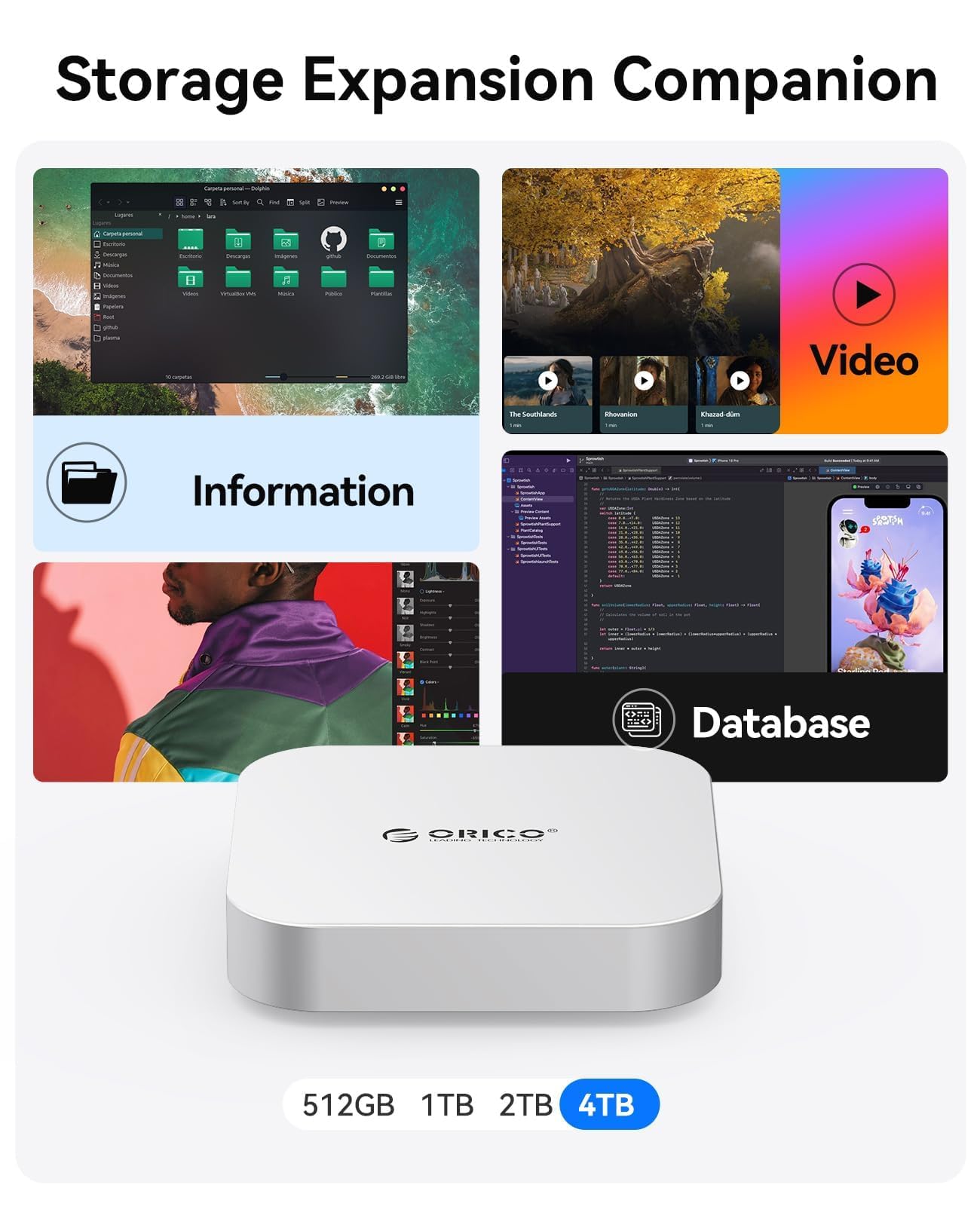 ORICO MiniMate TB4 40 Gbps1TB External SSD for Mac mini M4, Thunderbolt 4/3 Compatible (3100MB/s), Intel JHL7440 Chip, USB-C to USB-C Cable, macOS Ready, Aluminum Enclosure for Fast Storage Expansion - Detailed View