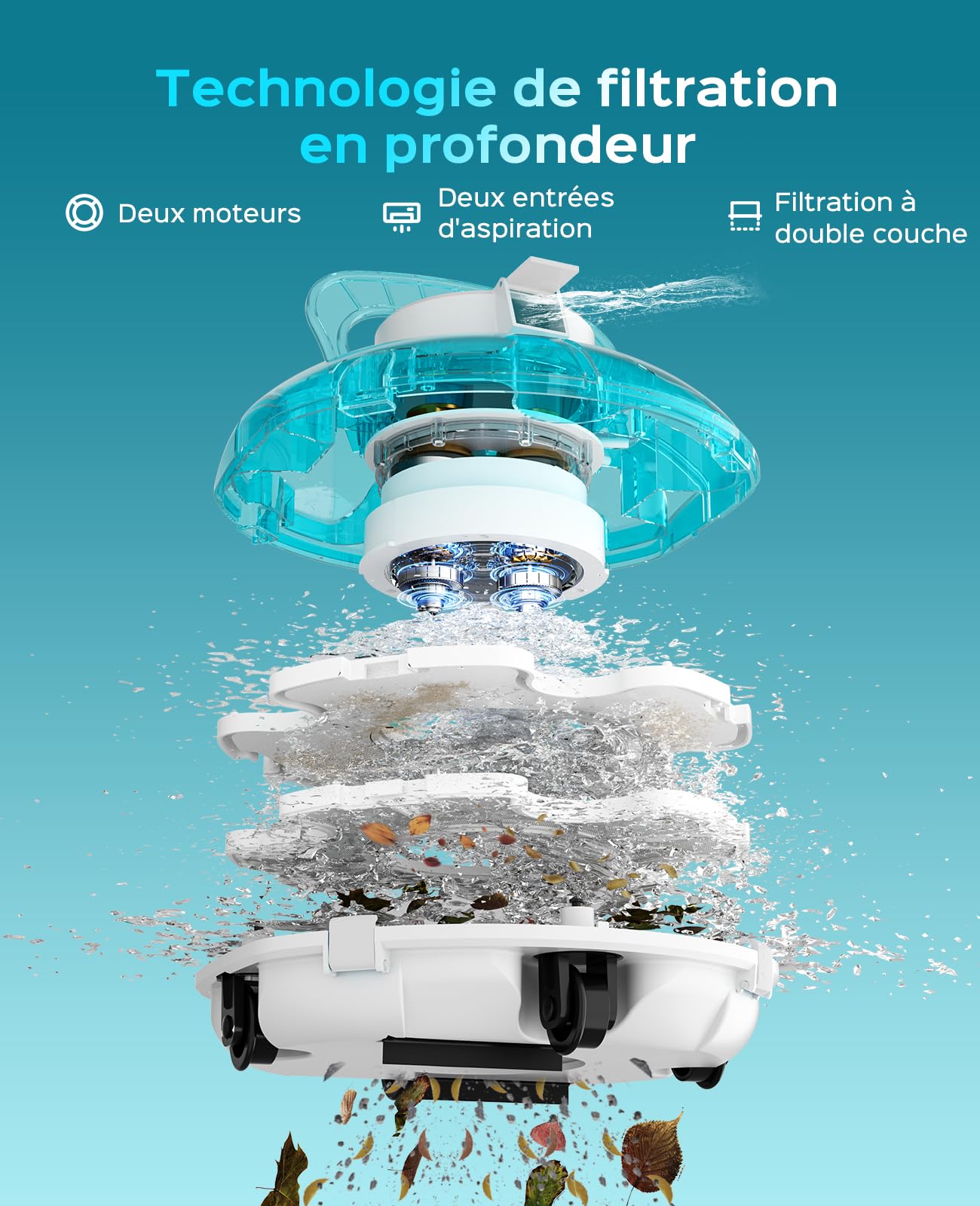 WINNY POOL CLEANER Winny 200 Robot Piscine, Aspirateur Piscine sans Fil avec Batterie, Autonomie 80 Min pour Piscines Hors-Sol 60m², Double Filtration,Stationnement Automatique(Bleu Marine-Blanc)