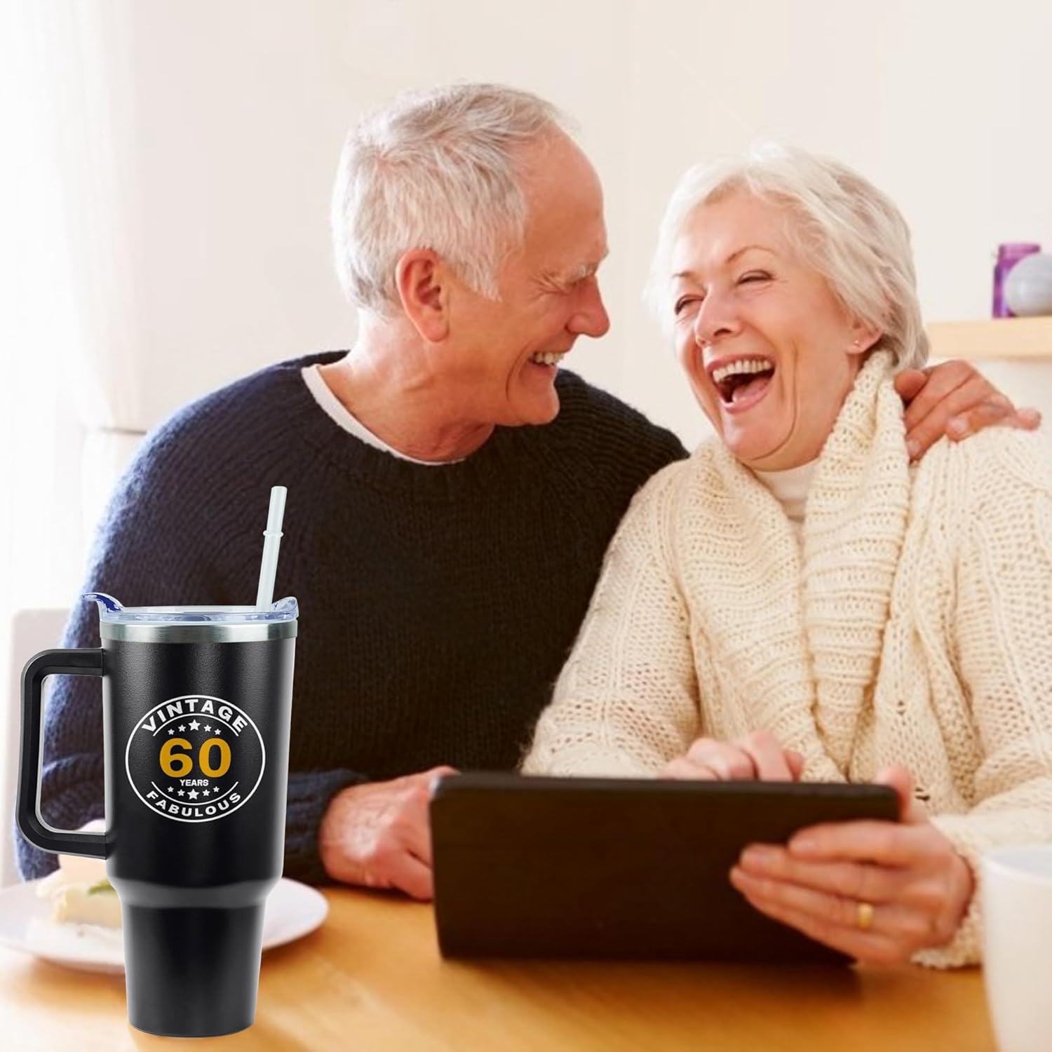 60th Birthday Gifts for Him Her - Birthday Tumbler for Women Men Dad Mom - 40 OZ Stainless Steel Cup Travel Mug Water Bottle with Handle and Straw - The Best Birthday Gift Ideas - Image 6