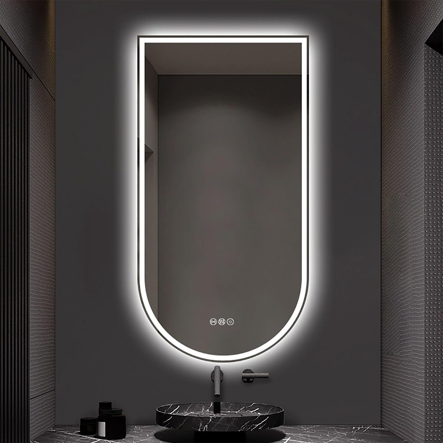 WQZzjm AntiFog Illuminated Bathroom Mirror, Arch WallMounted 32/36 Inch with TriColor Dimming, Front & Backlit, Design, Available in 40/48/51 Inches (Cut Up 50X80cm)