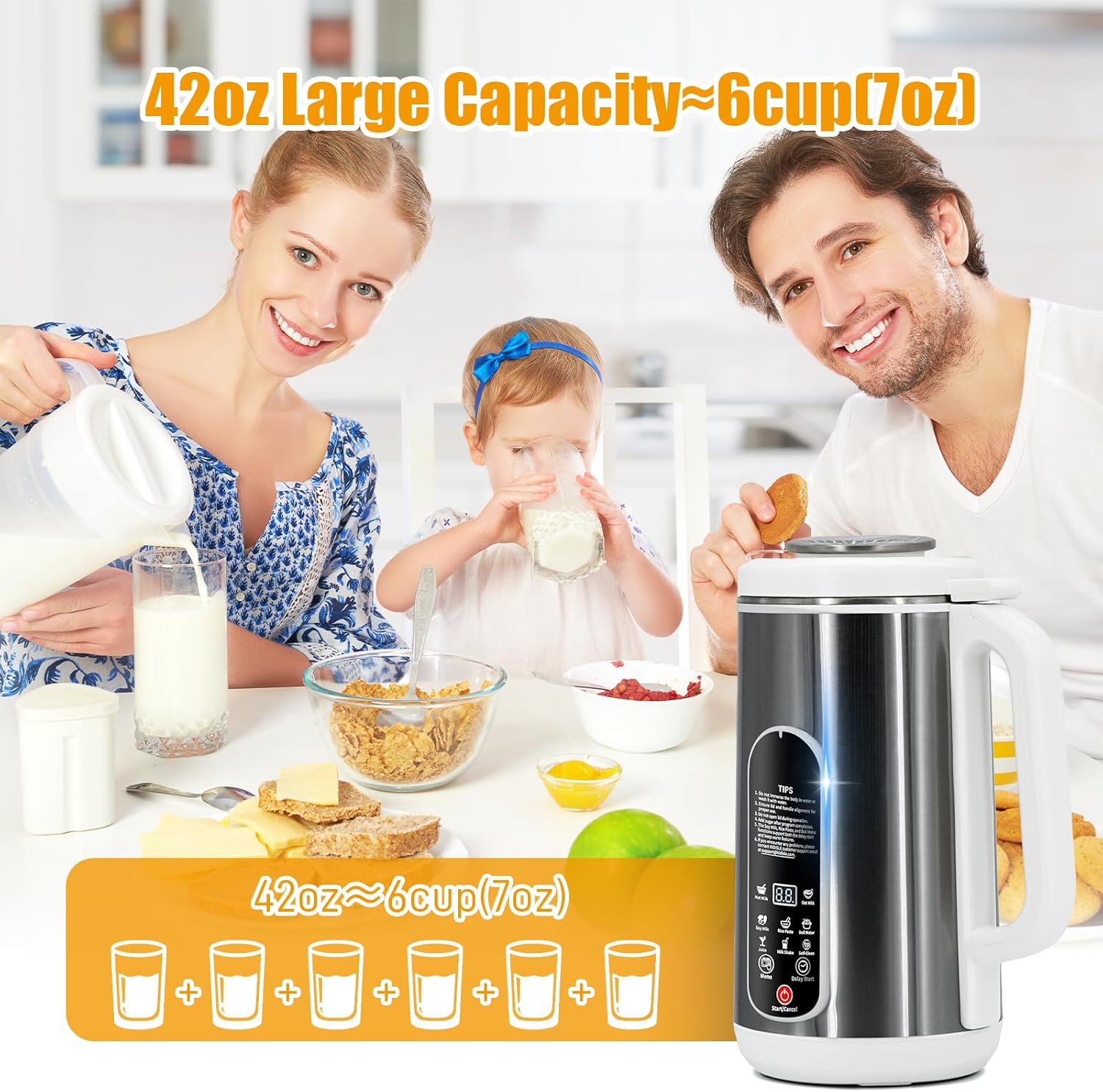 Nut Milk Maker Machine, 42oz 8 in 1 Portable Automatic Soy Milk Machine for Homemade Soy, Oat, Coconut, Plant-Based and Non-Dairy Almond Cow Milk Machine Maker with Delay Start, Auto Clean(Silver)