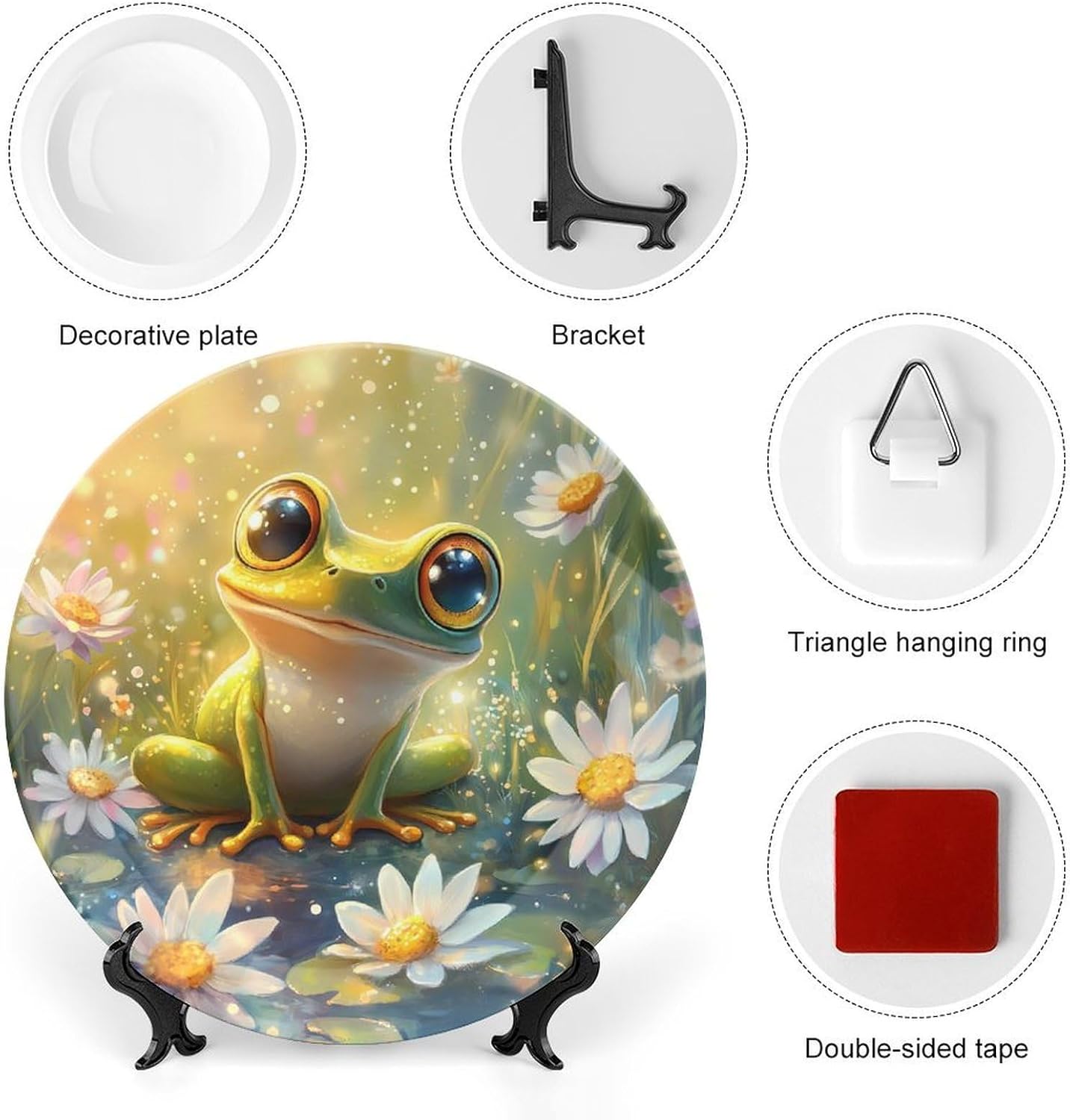 Frog Flower Decorative Plate Tray Decor Trinket Dish Bone China Dinner Plates for Home Office Kitchen