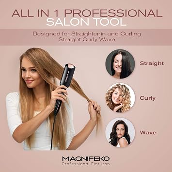 Professional Flat Iron Hair Straightener Wide Plate & Digital Display - Dual Voltage Titanium Hair Straighteners (Black Rosegold)