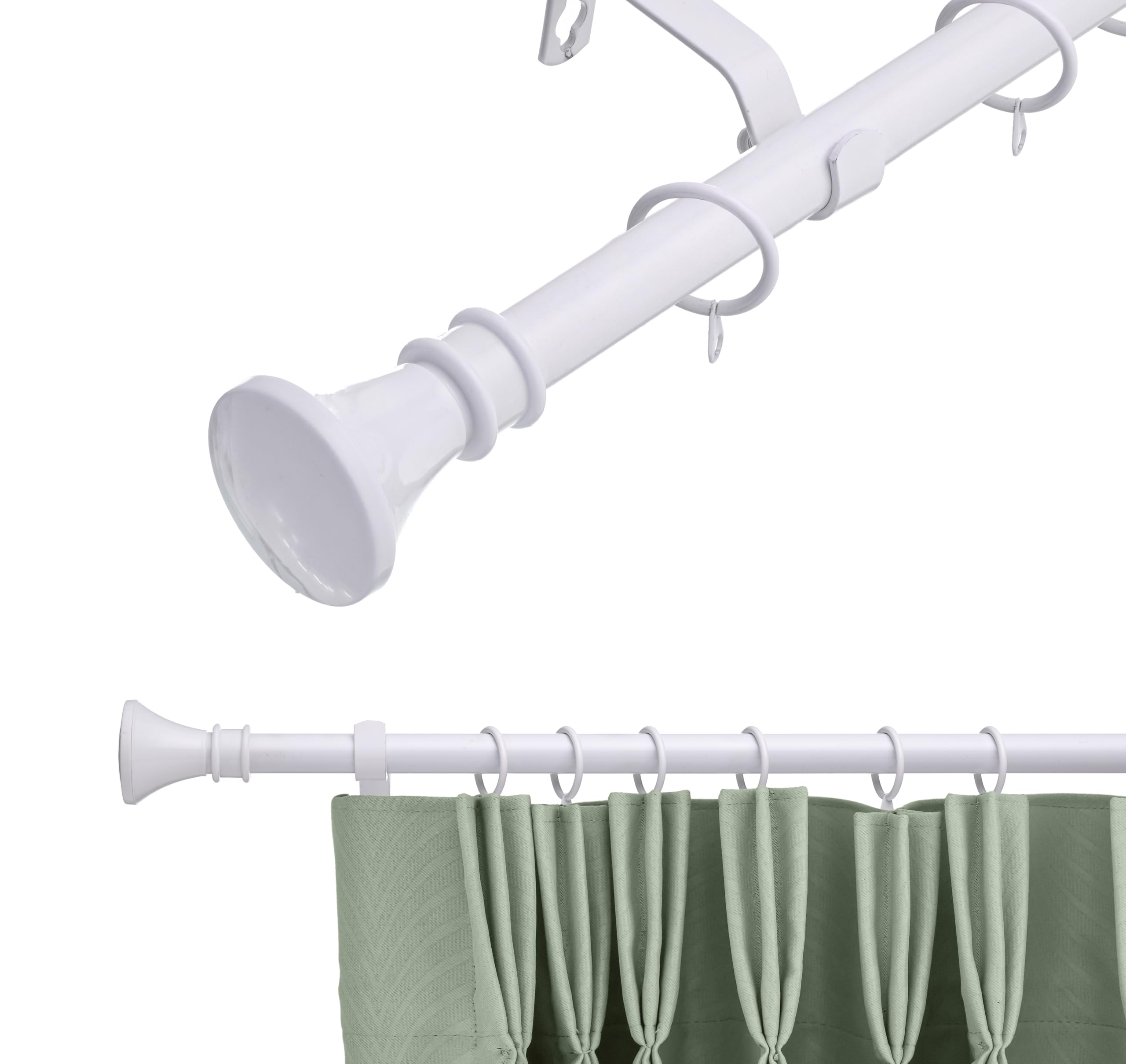 19 mm Extendable Metal Curtain Pole Rods - White (Bell Finials, 210-360 cm)
