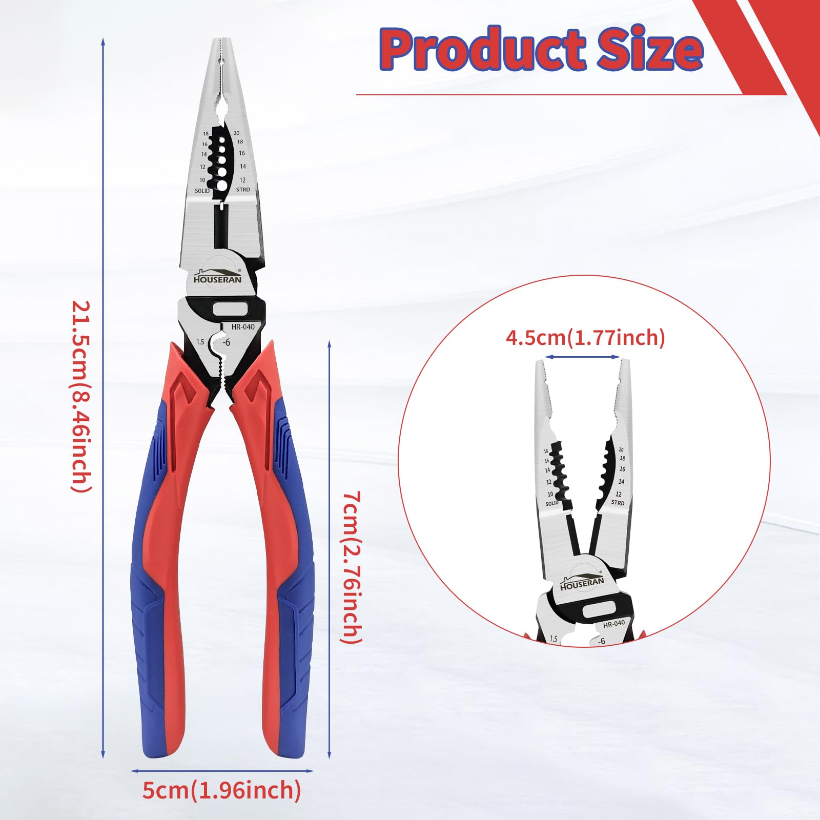 HOUSERAN Needle Nose Pliers, Long Needle Nose Plier with Wire Stripper and Crimper, 8.4 Inch Long Lose Pliers - Image 2