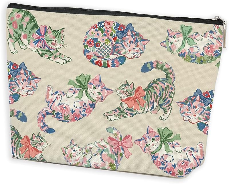 Necessaire de maquiagem Azteoiz com estampa de gatos, zíper, Multicolor 1672