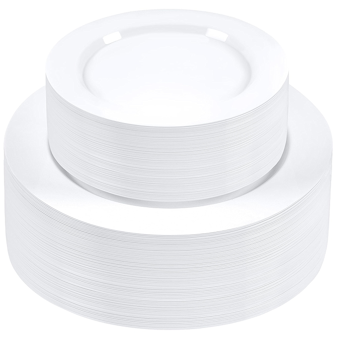 白色一次性盘子套装（100件）婚礼派对用餐餐具