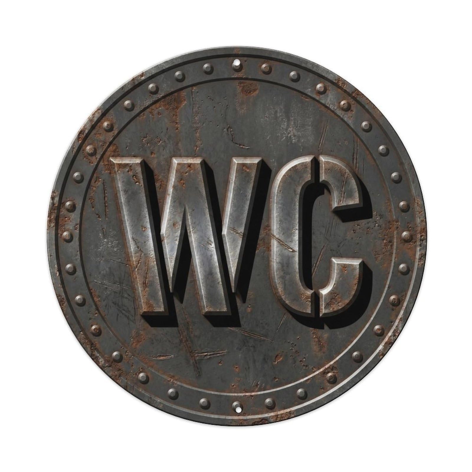 Toilet （WC） Ironworks Emblem Metal Tin Sign Plaque Wall Decor for Cafe, Club Bar, Office, Home Garden Round Metal Poster 8x8Inch