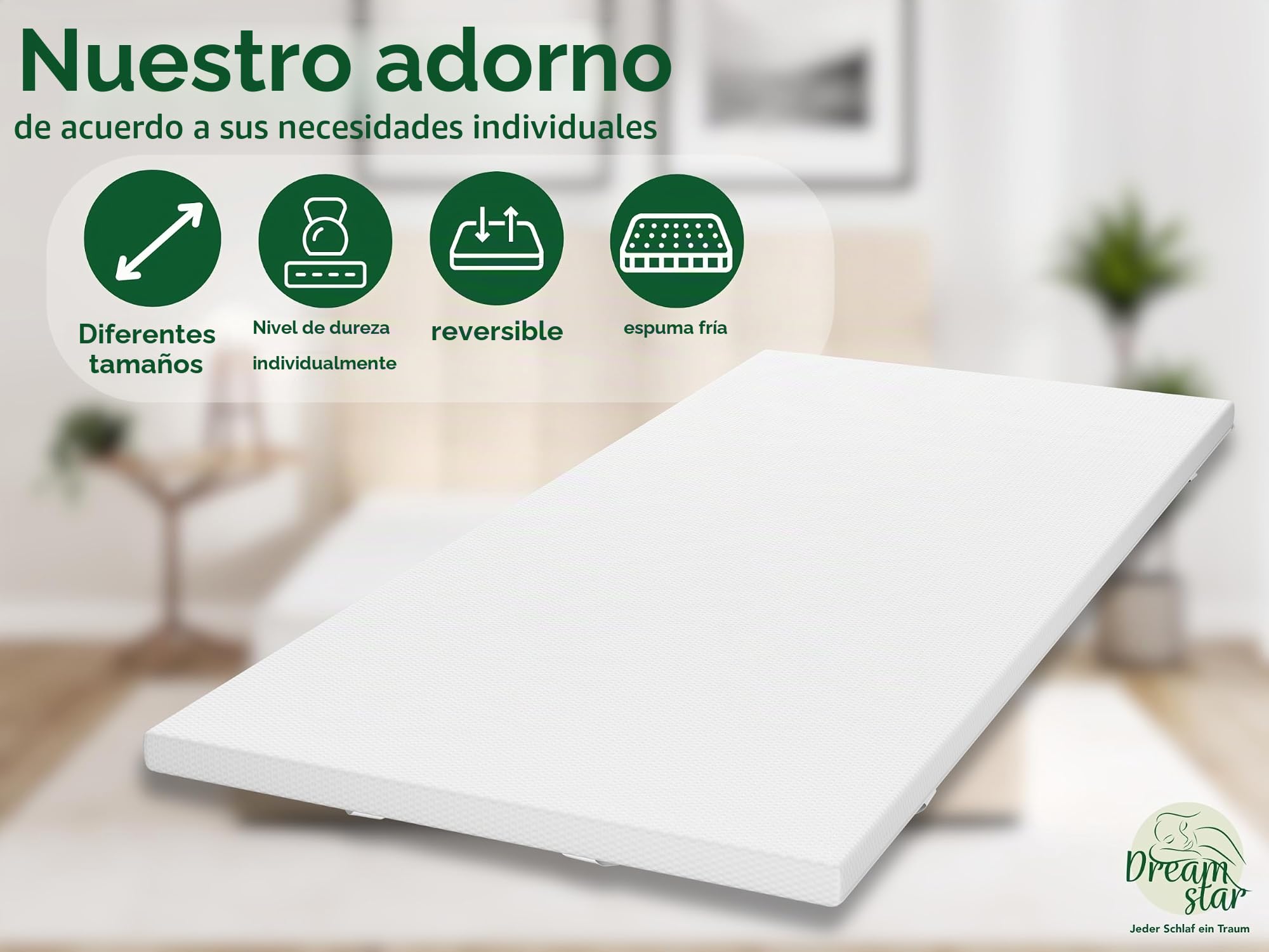 DREAMSTAR Easy Dream Topper | Protector de colchón extra rígido con núcleo de espuma fría, con dureza 4 (H4), 100-120 kg, certificado Öko-Tex, 5 cm de alto, 140 x 200 cm