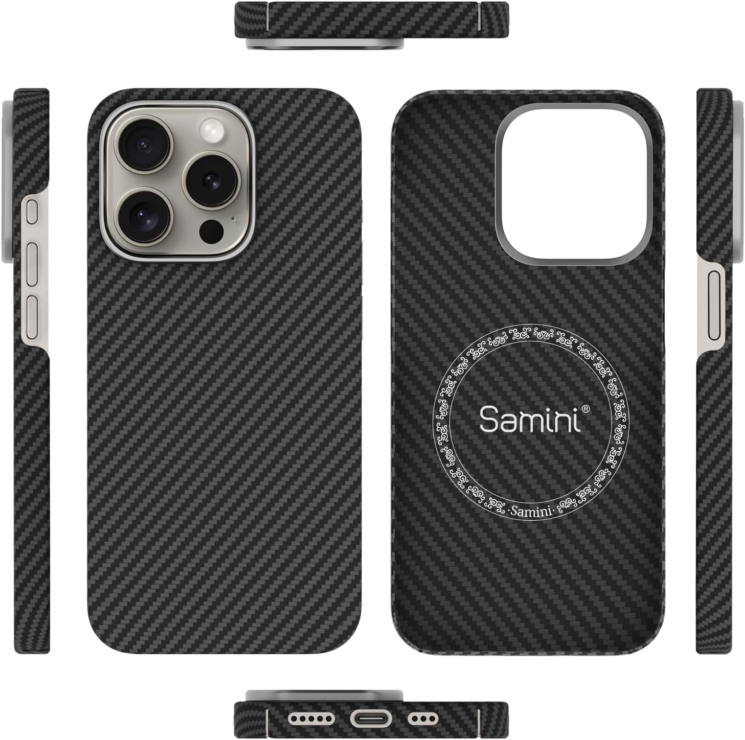 Real Aramid Fiber Case for iPhone 15 Pro [6.1 inch] Compatible Magnetic,1500D Aramid Weave,Ultra-Thin Cover with a Caseless Feel,Carbon Fiber Textures Design Kevlar Protection (Black-SW)
