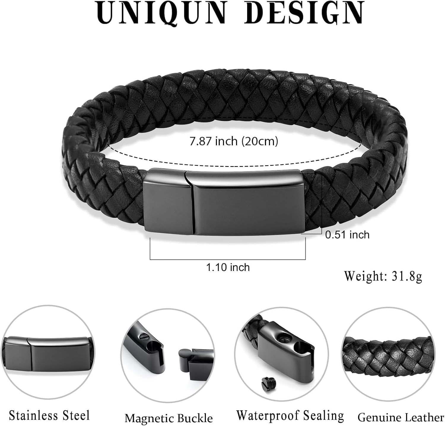 zeqingjw Cremation Memorial Urn Bracelet Made of Genuine Leather, Stainless Steel Cremation Bangle Keepsake Urn Bracelet for Ashes
