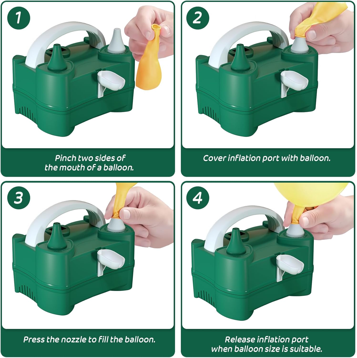 Electric Balloon Pump for Party Decorations – Portable Inflator, Auto Shutoff, Balloon Air Pump Dual Nozzle Rose Red 110V 600W