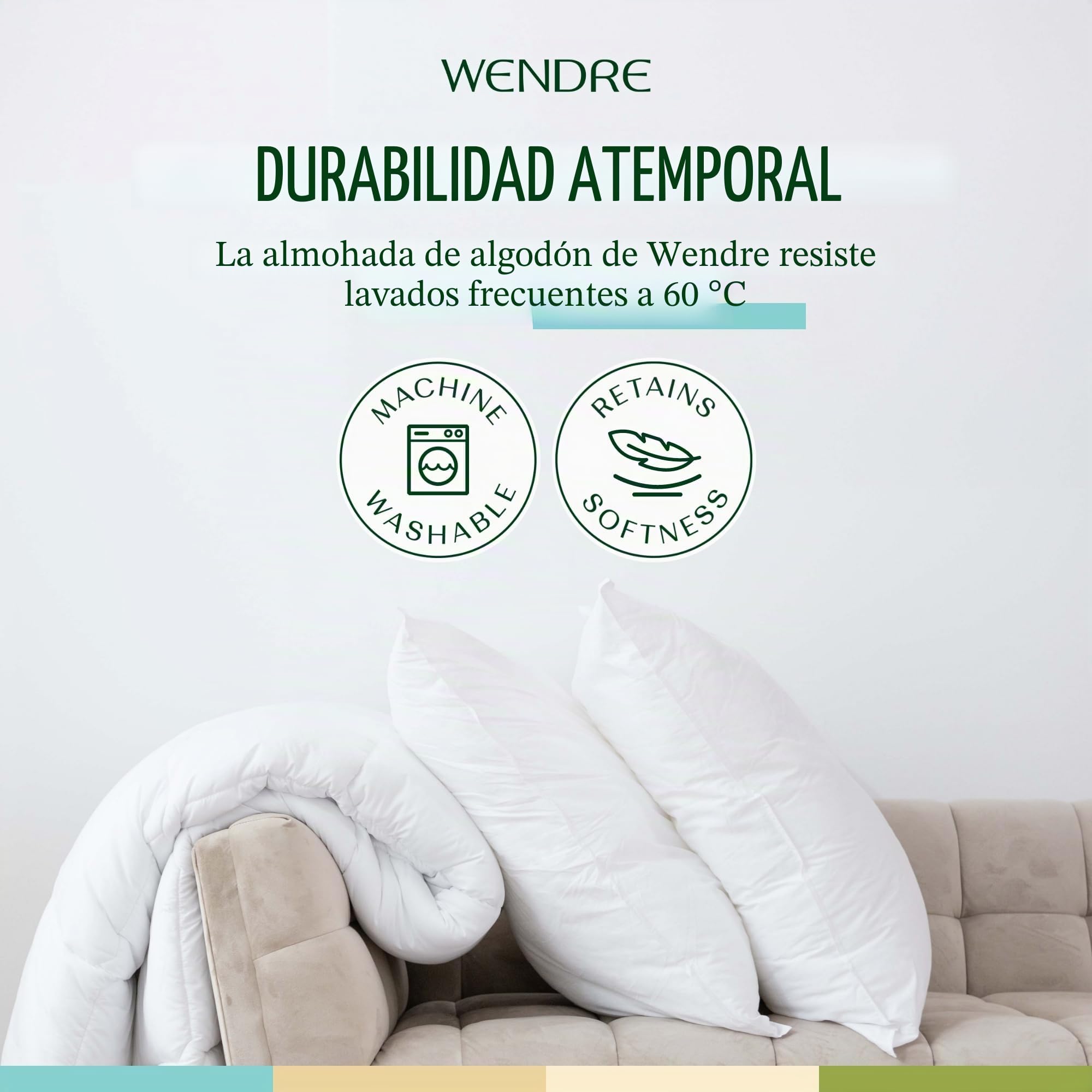 Wendre Set de 2 Almohadas Transpirables Sleep 80x80 cm - Suaves, 100% Algodón Funda de Percal, Lavable - Almohadas de Lujo, Duraderas, Hipoalergénicas