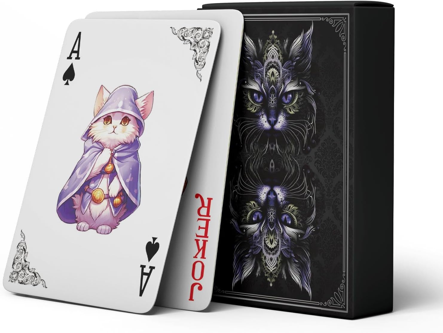 The World of Cats Themed Playing Cards, 54 Unique Designs Deck of Cards, Poker Cards, International Standard Size, Suitable for Travel, Party Entertainment, (Purple)
