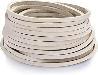 TeeLiy 3MM Flat Genuine Leather Cord - Natural Leather Lacing - Strip Cord Braiding String for Jewelry Making Shoe Lace Braided Bracelets Necklaces Handbags Knife Sheaths White Shoelace (5Yards)