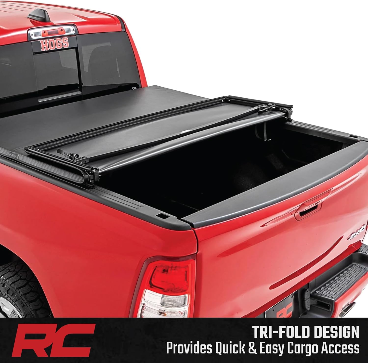 Rough Country Soft Tri-Fold Tonneau Cover for Toyota Tundra (2007-2021) - Fits 5'7 Bed, Weather-Resistant Truck Bed Cover