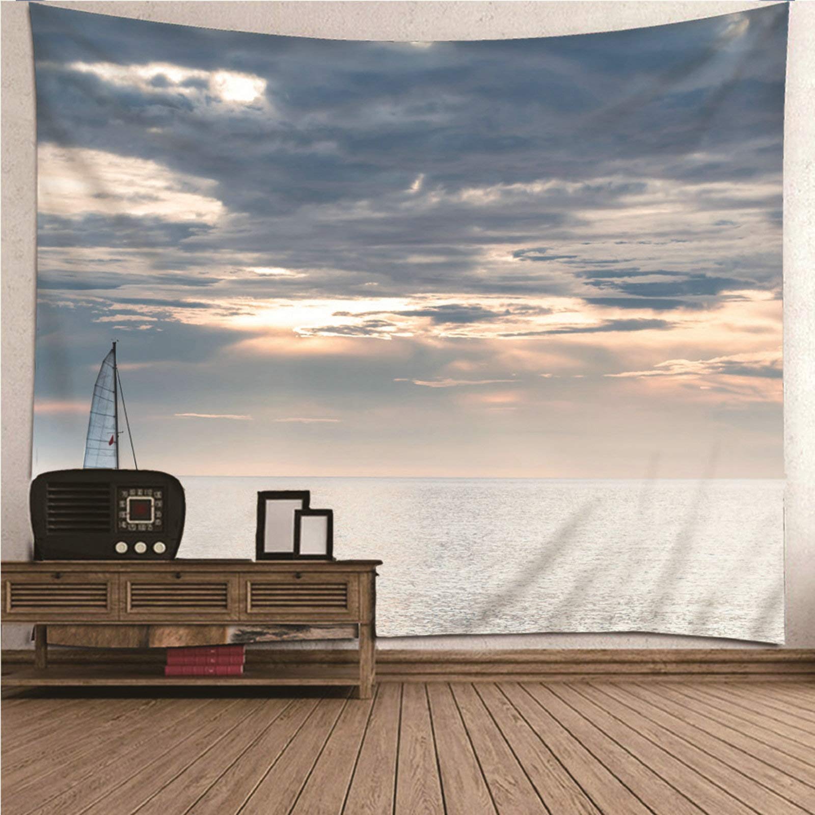 Tapiz pared de paisaje de mar y cielo de poliéster 150x150cm multicolor