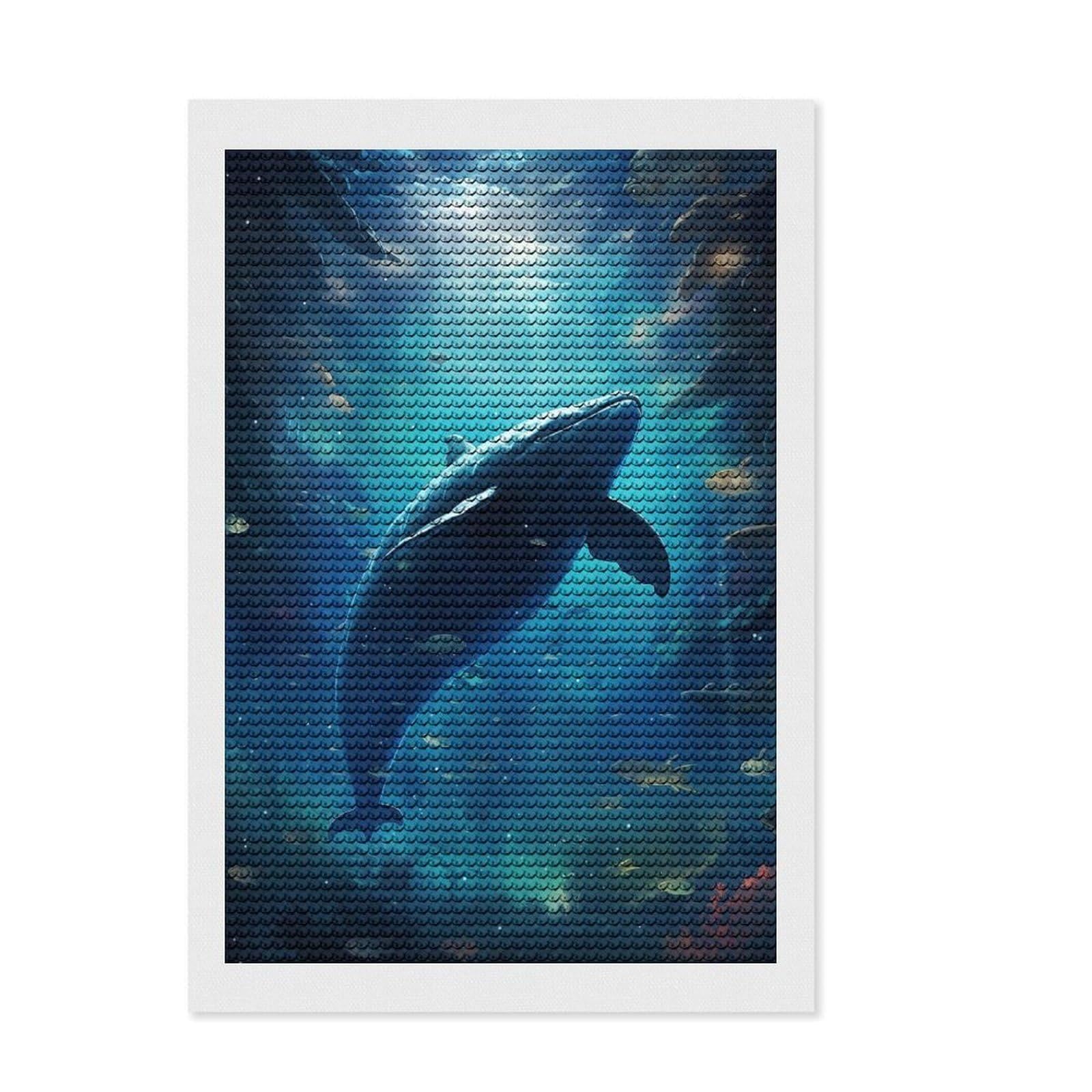 Junmoney Whale in Space Full Drill Diamond Painting Kit 8"x12", for Adults, Good for Quiet Evenings, Farmhouse Decor, Holiday Gift Idea