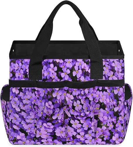Miniatura 2 de Bolsa de almacenamiento de herramientas de jardín con 10 bolsillos de flores moradas para mujeres y hombres, bolsas de almacenamiento de
