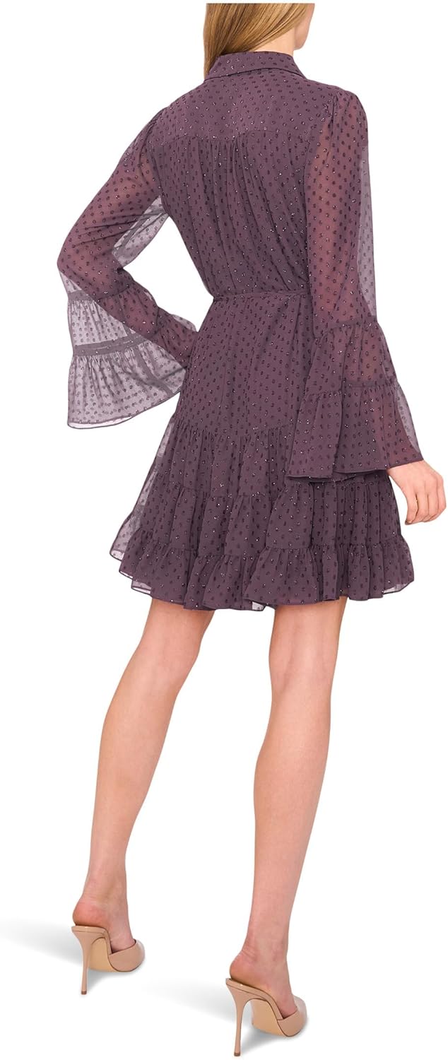CeCe Womens Tiered Ruffled Button Front Dress - Image 2