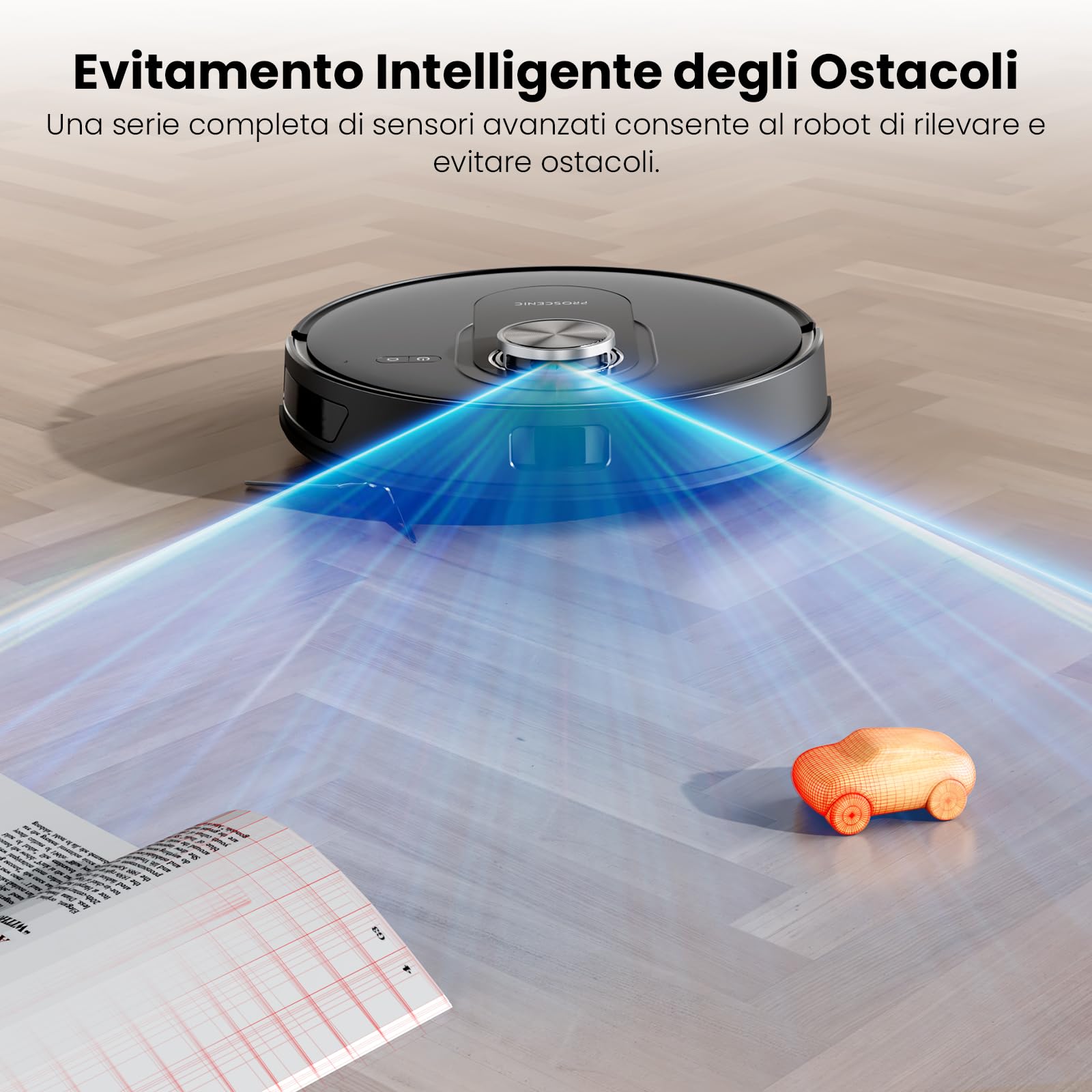 Proscenic Q8 Update Robot Aspirapolvere Lavapavimenti con Mappatura, Robot Pavimenti 6000Pa 200min, LiDAR Intelligente, Controllo APP/Alexa/WiFi/Siri/IFTTT, Ideale per Pulizia Domestica/Peli Animali