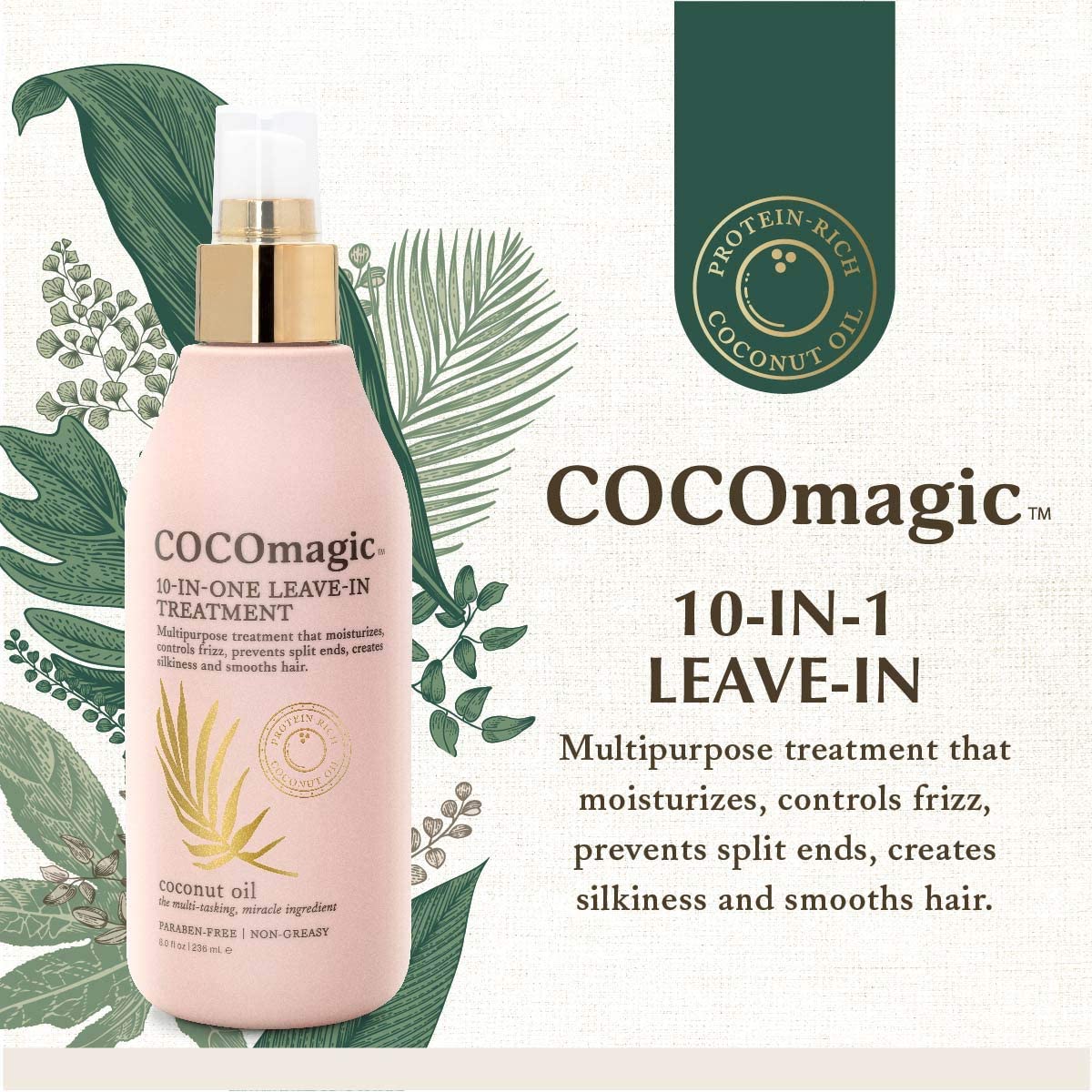 Cocomagic 10-in-1 Leave-in Hair Treatment with Coconut Oil | Hydrate, Detangle, Prevent Frizz | Smooths, Creates Silkiness | Gentle for All Hair Types | Paraben Free, Cruelty Free, Made in USA (8 oz) - Image 3