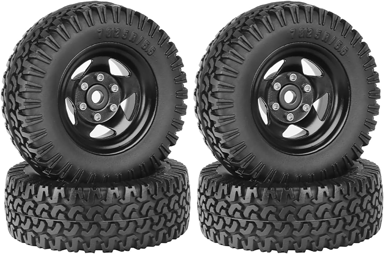78mm RC Car Tyre and Wheel Set,WONFAST 1.55 inch Aluminum Alloy Metal 5Spoke Beadlock Wheel Rim Rubber Tire for 1:10 RC Rock Crawler Car for Tamiya CC01 LC70 MST Axial 90069 D90 TF2 (A-White)