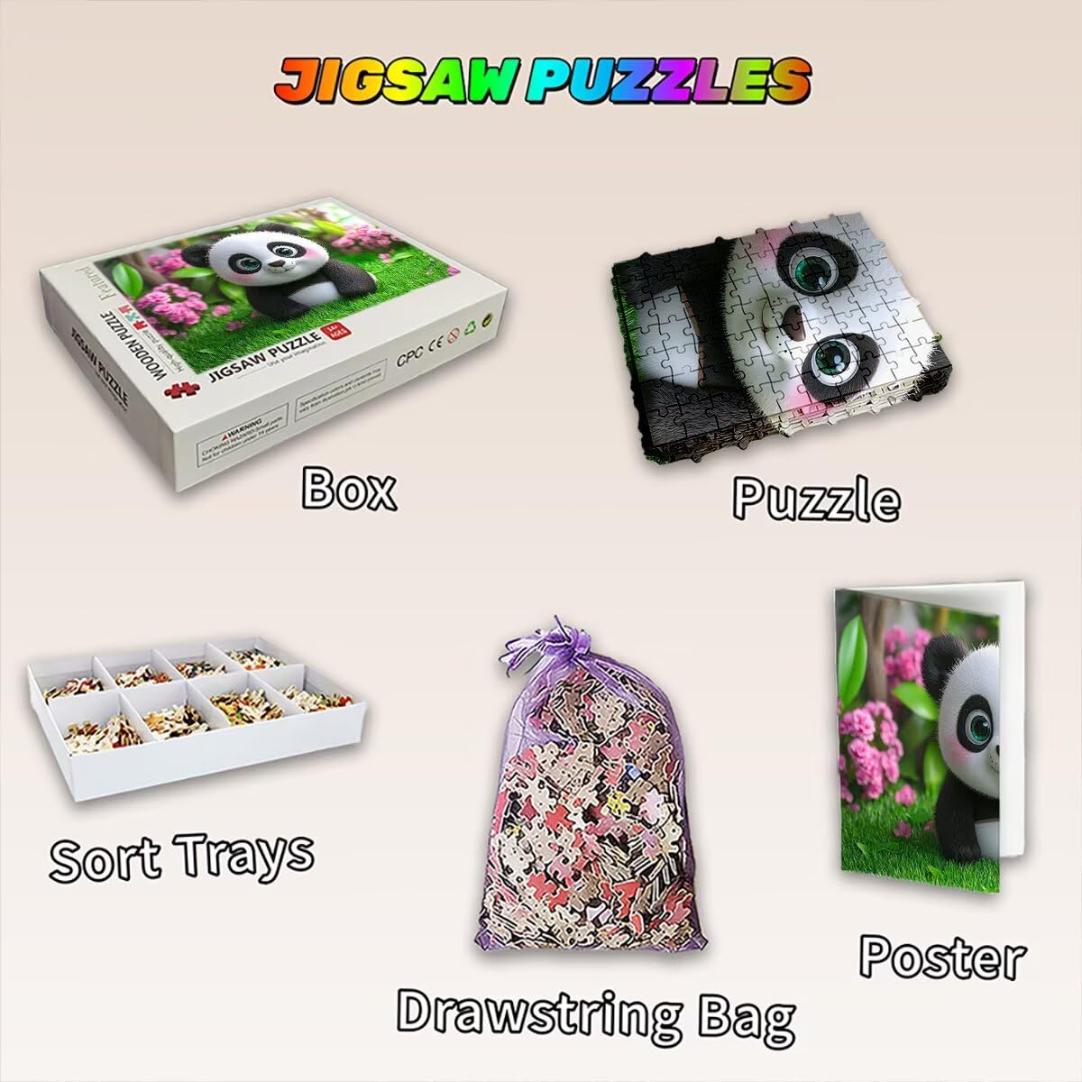 Puzzle 2000 elementów, puzzle Panda, drewniane puzzle z uroczym pudełkiem z motywem, klasyczne puzzle dla dorosłych i całej rodziny, zabawa, kreatywny pomysł na prezent dla mężczyzn i kobiet
