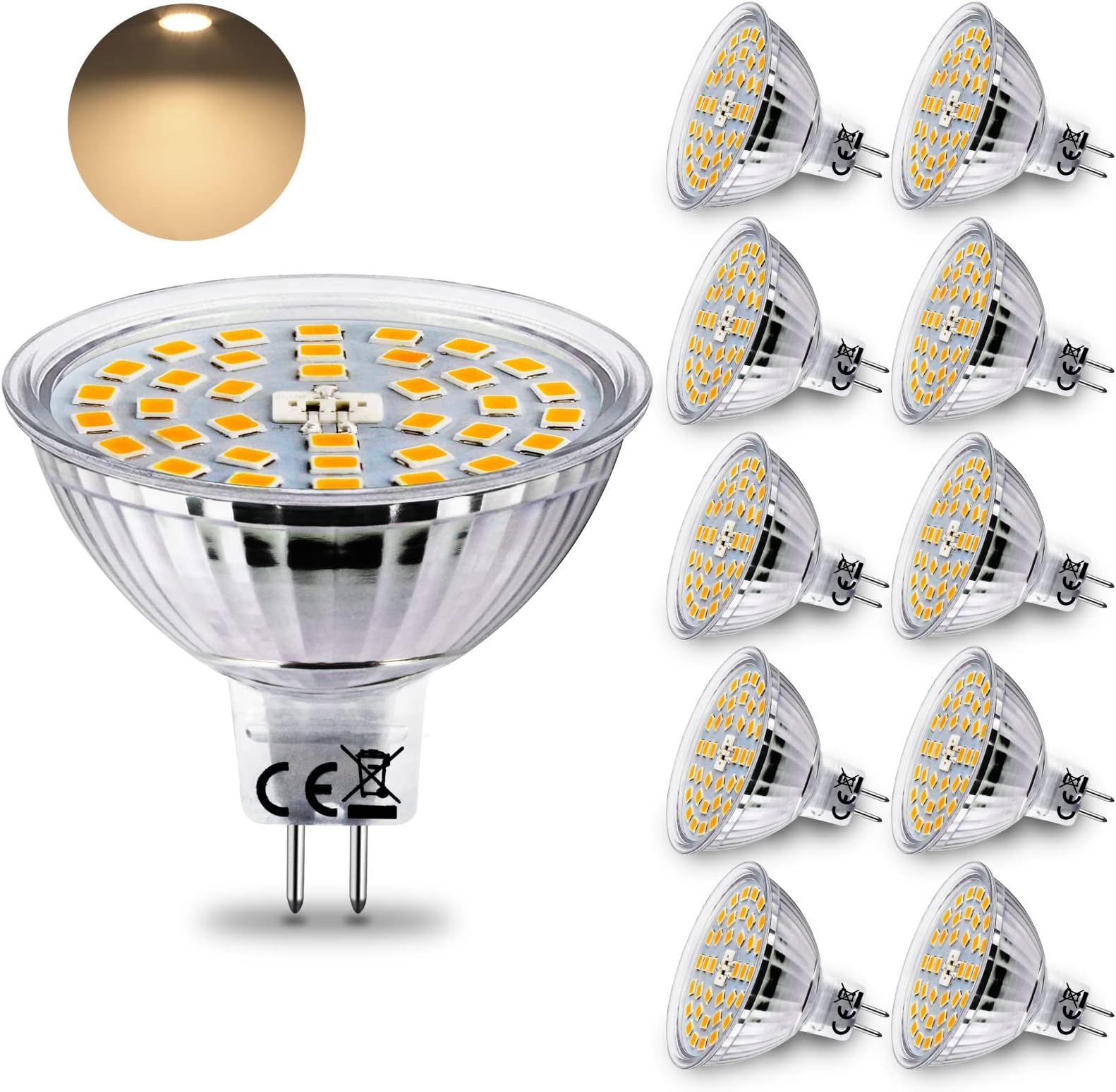 HiBay 10x 12V GU5.3 MR16 LED Bulbs 4W Warm White 3000K GU5.3 Bi-Pin Spot Lights Replace 35W Halogen AC/DC 12V Energy Saving Lamps