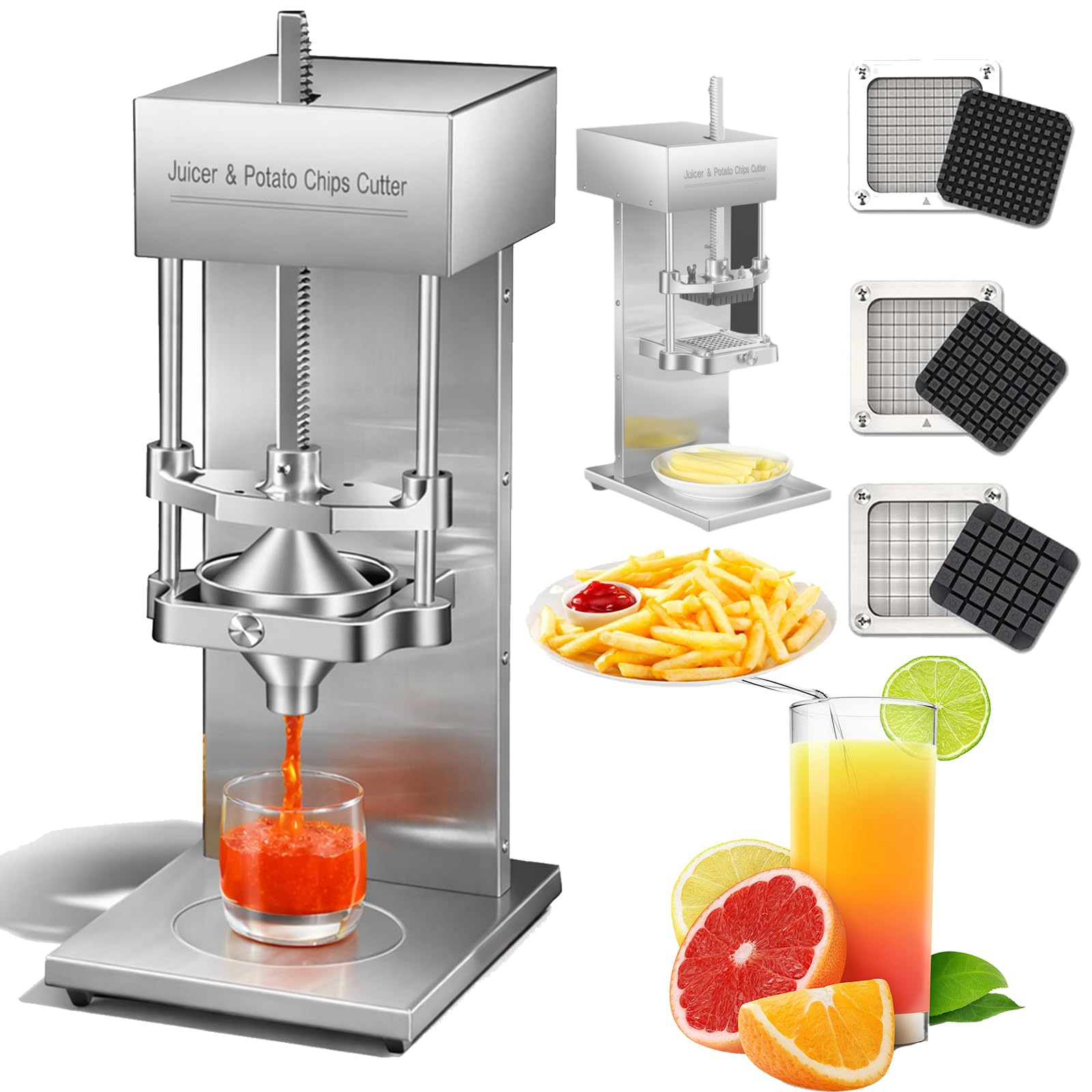 GYKOZY Commercial French Fry Cutters/Potato Cutters, Citrus Juicer Press Extractor with 3-Blades, Cuts Potatoes Into Fries and Juices Citrus, for Potato, Carrot, and Cucumber Strips